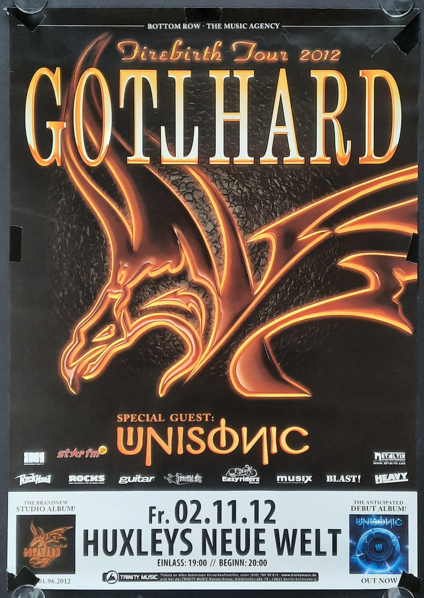 GOTTHARD Original Concert Poster November 2, 2012 Berlin Germany