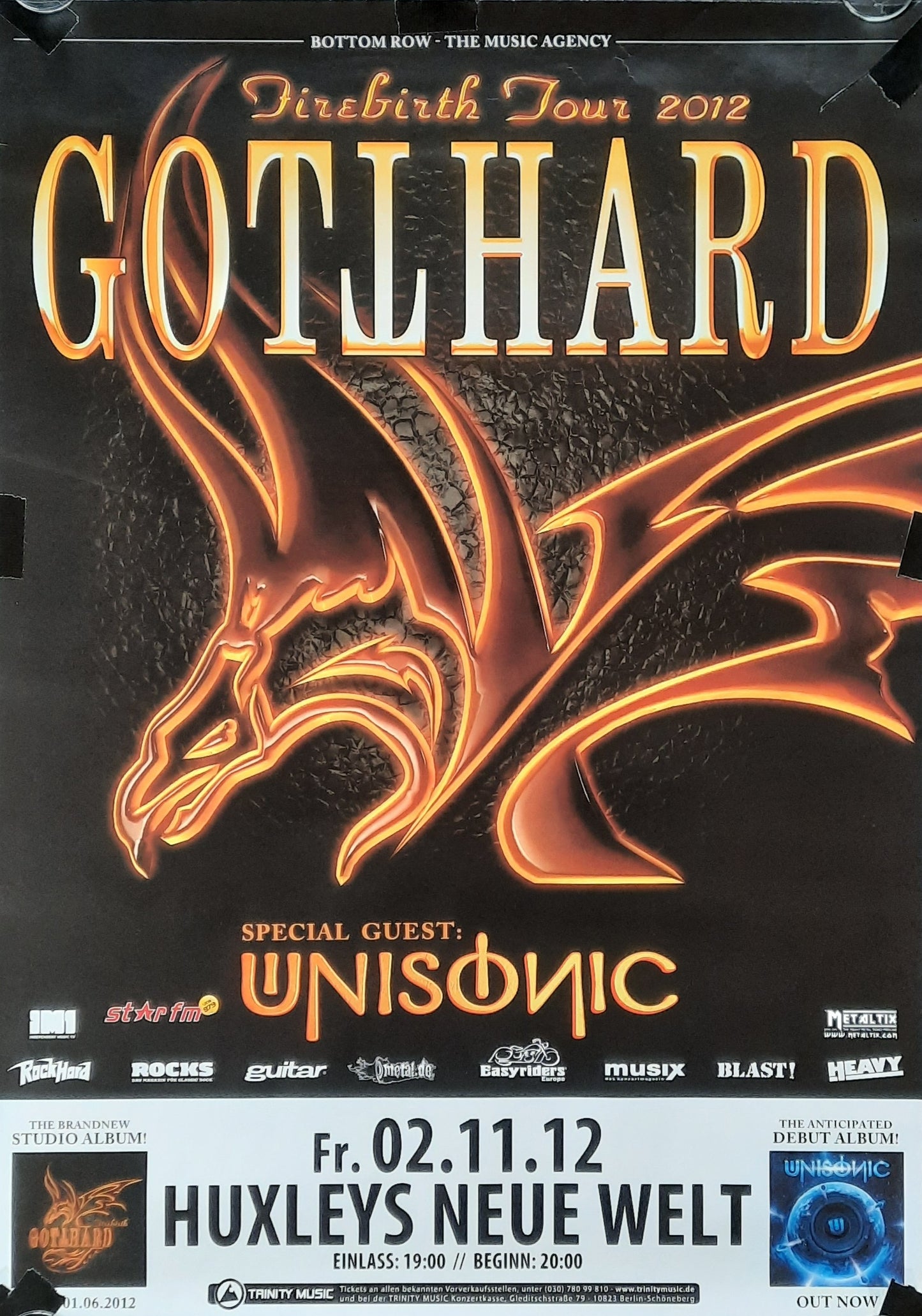 GOTTHARD Original Concert Poster November 2, 2012 Berlin Germany