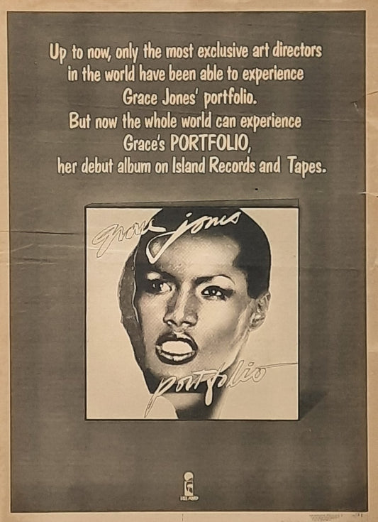 GRACE JONES Original Press Ad/Poster - 1977 Album "Portfolio"