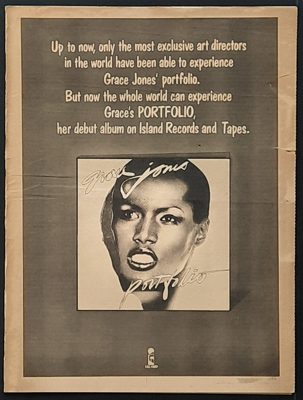 GRACE JONES Original Press Ad/Poster - 1977 Album "Portfolio"