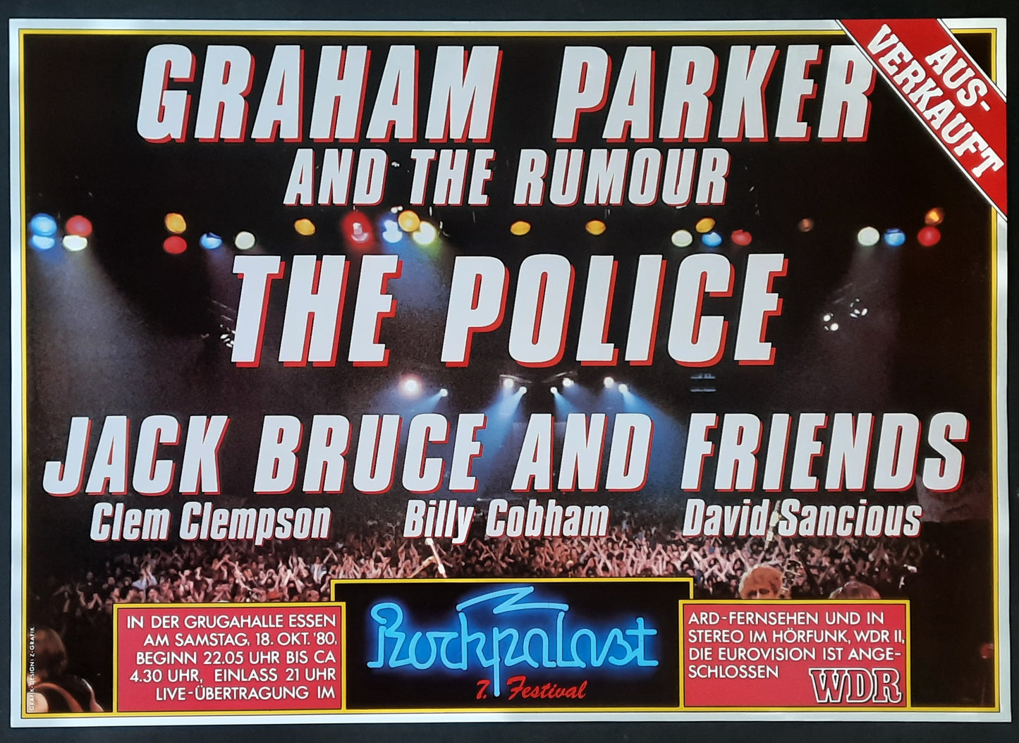 GRAHAM PARKER - POLICE Original Concert Poster October 18, 1980 Essen Germany