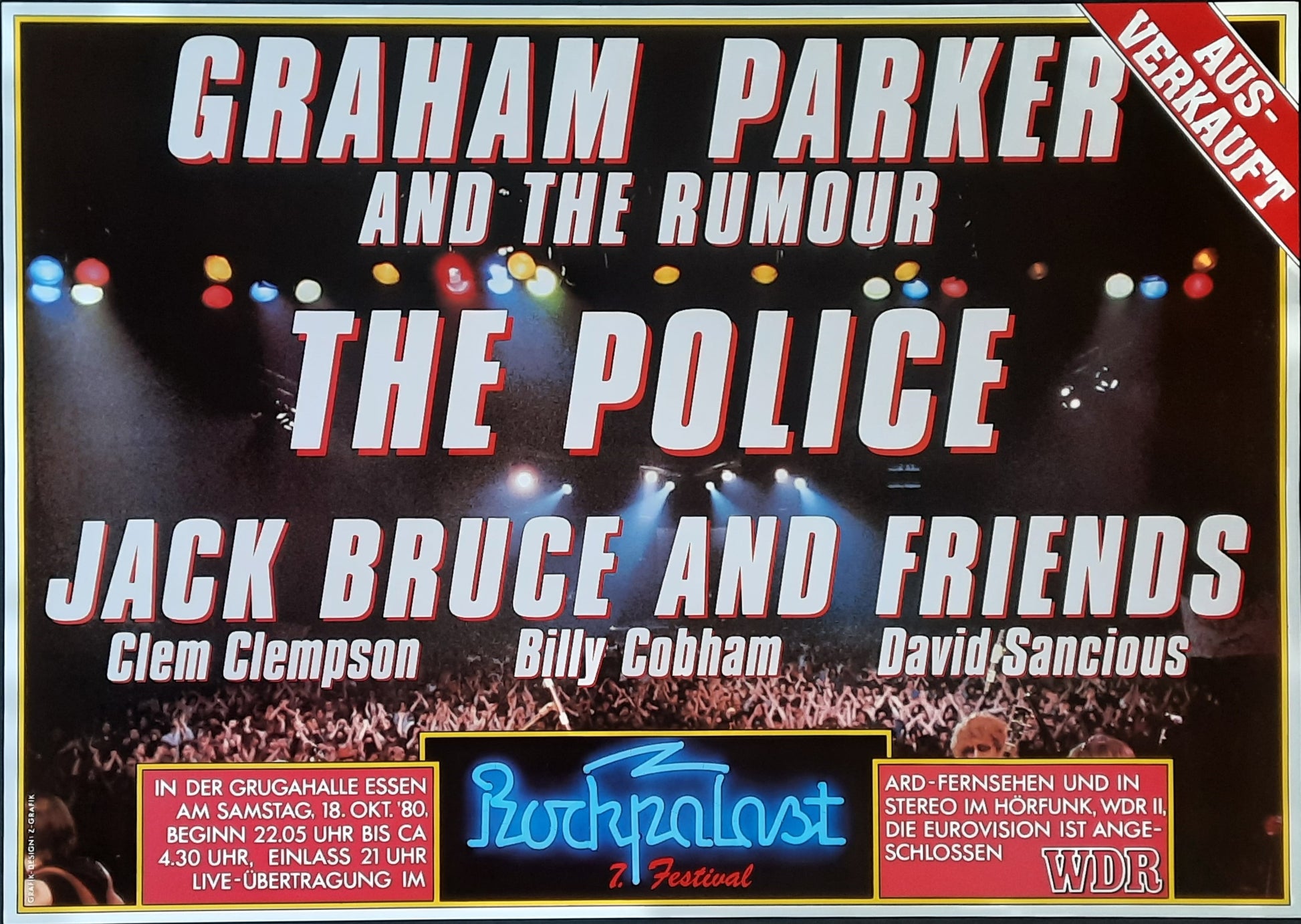 GRAHAM PARKER - POLICE Original Concert Poster October 18, 1980 Essen Germany 1
