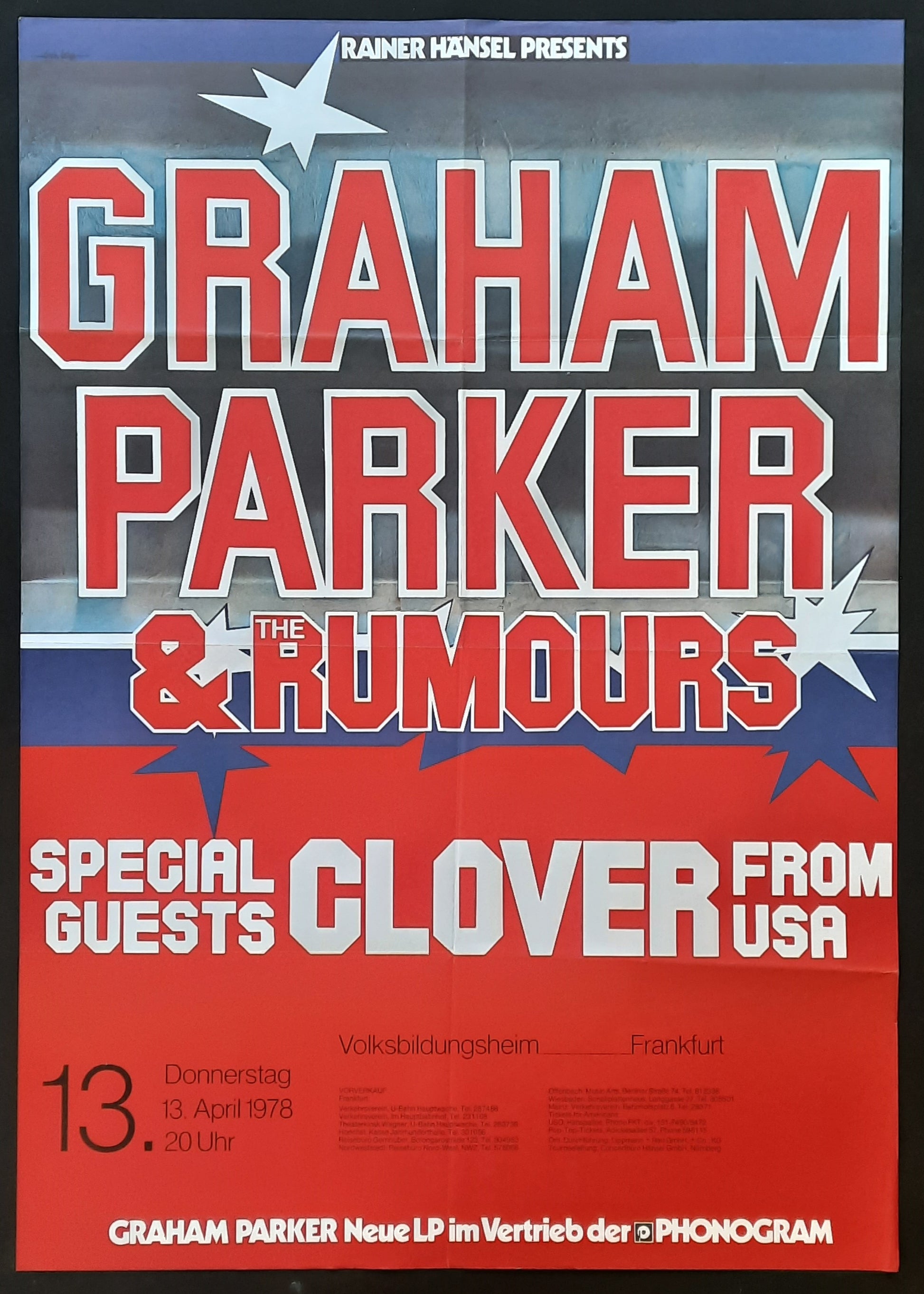GRAHAM PARKER Original Concert Poster April 13, 1978 Frankfurt Germany