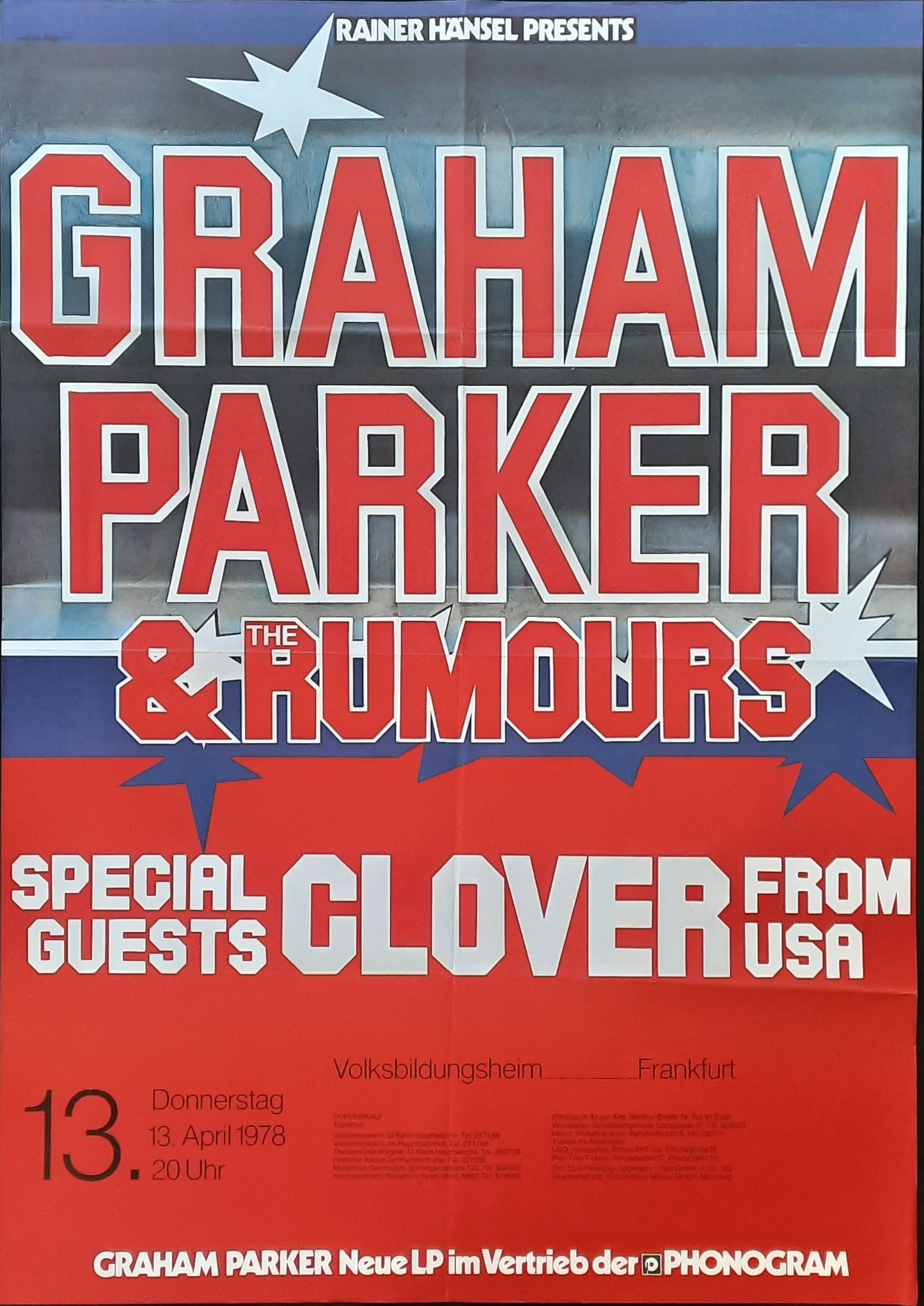 GRAHAM PARKER Original Concert Poster April 13, 1978 Frankfurt Germany 1