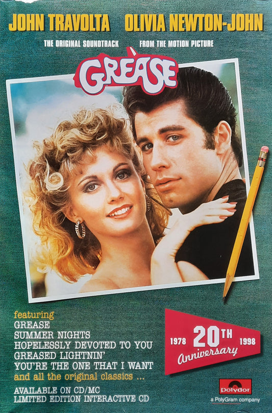 GREASE Original Promotion Poster - 1998 Album "Soundtrack 20th Anniversary"