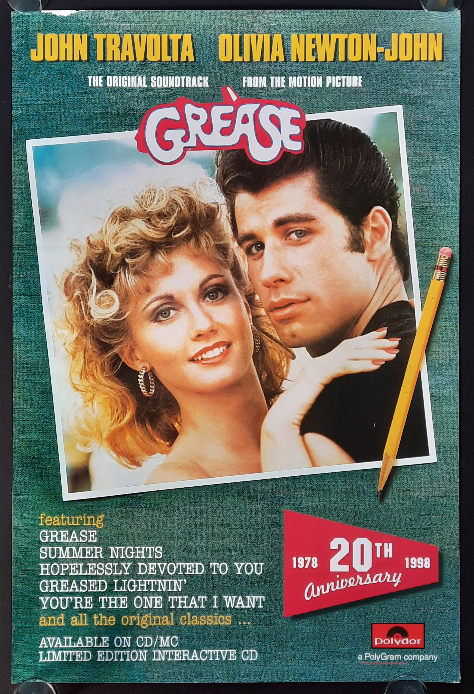 GREASE Original Promotion Poster - 1998 Album "Soundtrack 20th Anniversary"