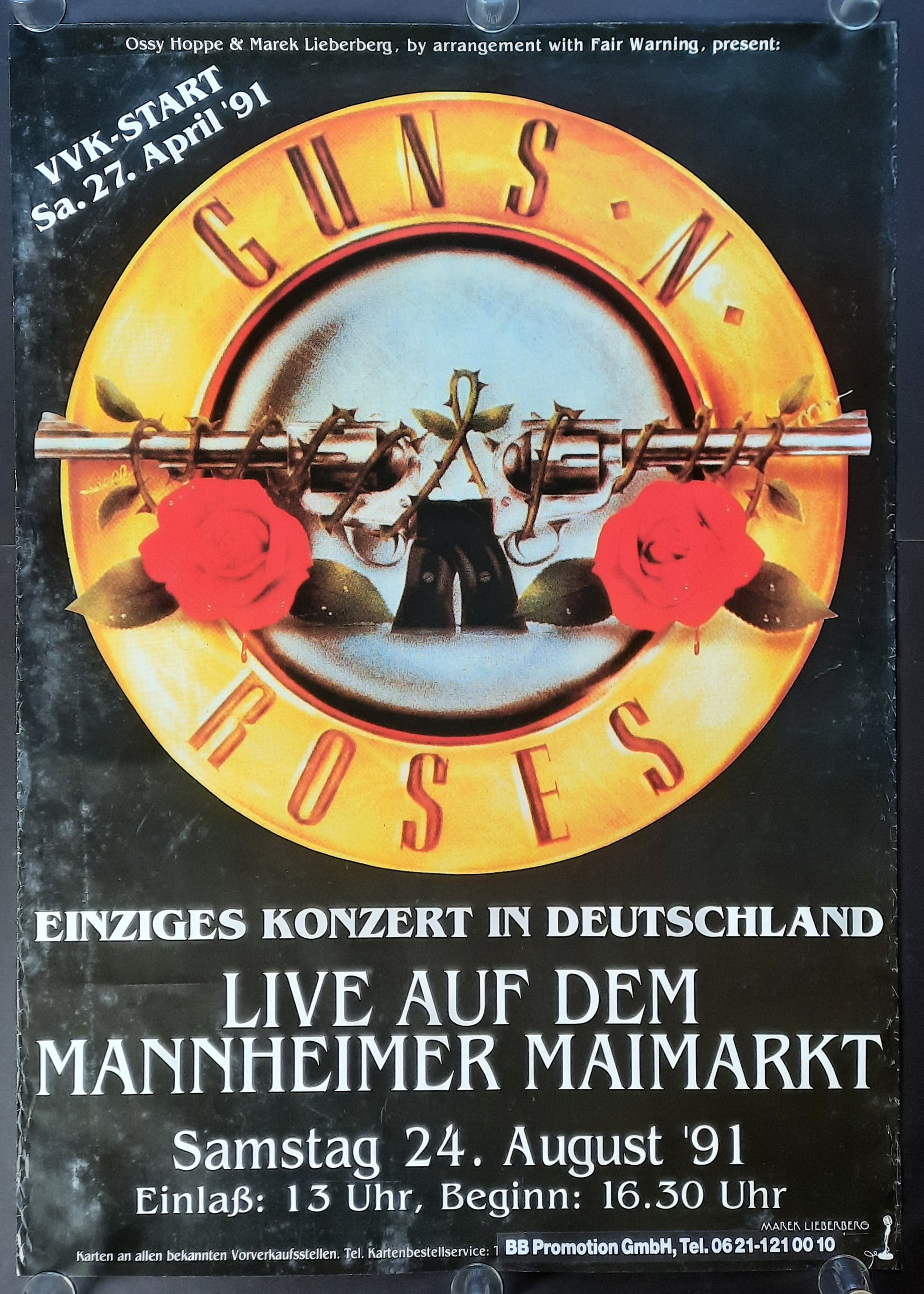 GUNS 'N' ROSES Original Concert Poster August 24, 1991 Mannheim Germany SUBWAY POSTER