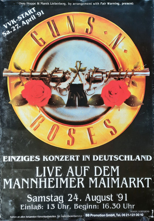 GUNS 'N' ROSES Original Concert Poster August 24, 1991 Mannheim Germany SUBWAY POSTER
