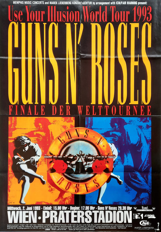 GUNS N' ROSES Original Concert Poster July 2, 1993 Vienna Austria SUBWAY POSTER