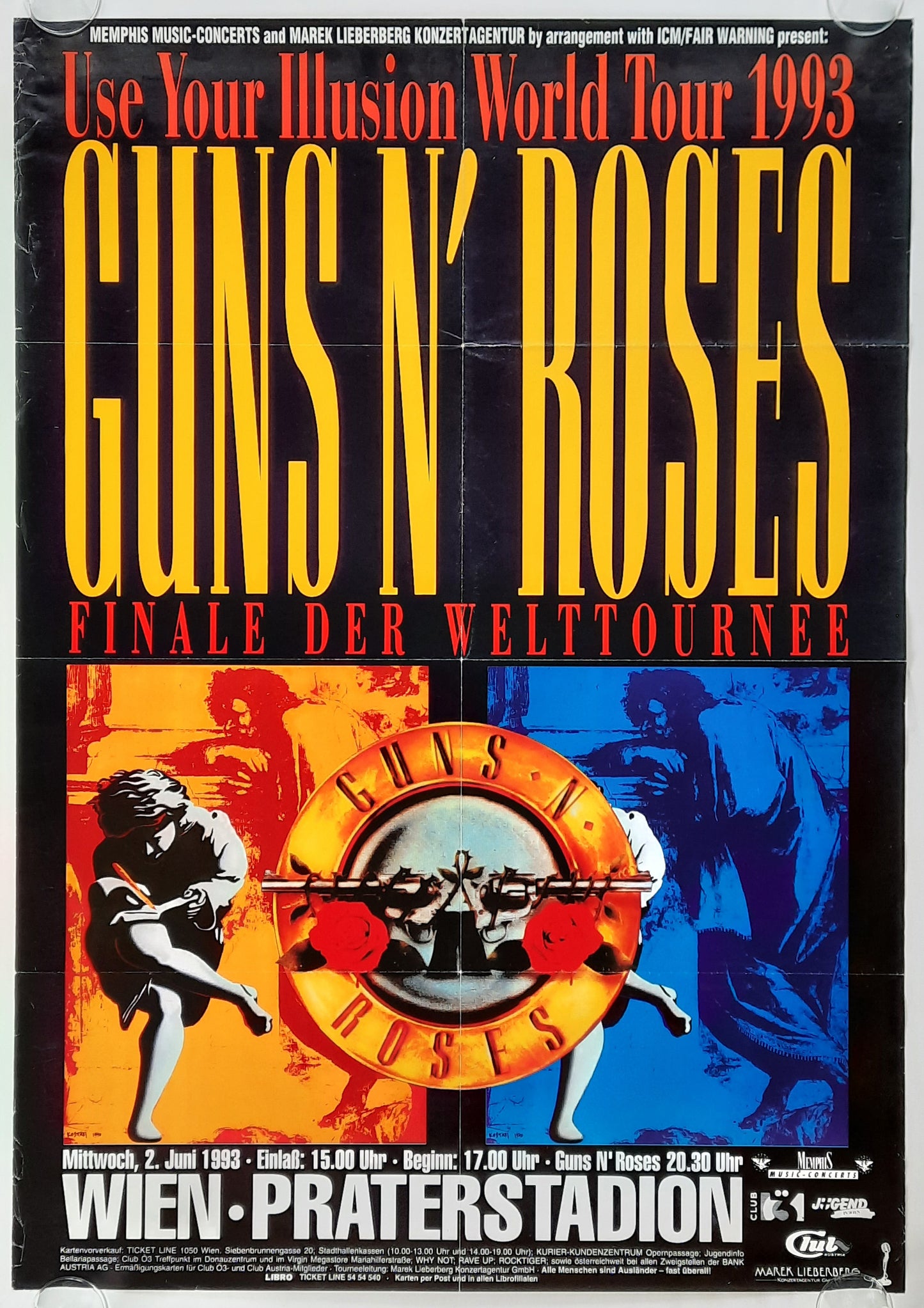 GUNS N' ROSES 1993 Concert Poster Jun 2nd Vienna Austria 1st print