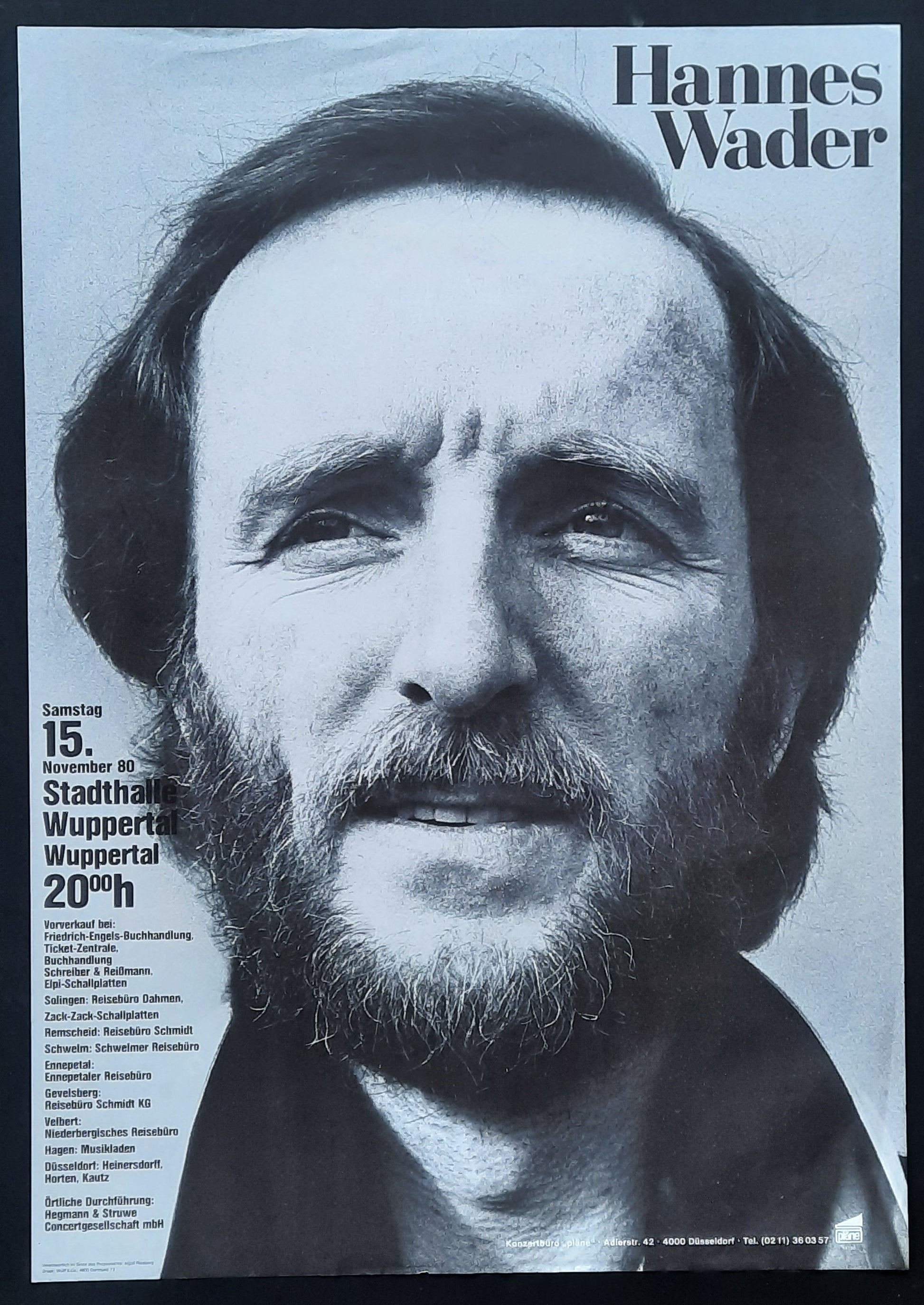 HANNES WADER Original Concert Poster November 15, 1980 Wuppertal Germany