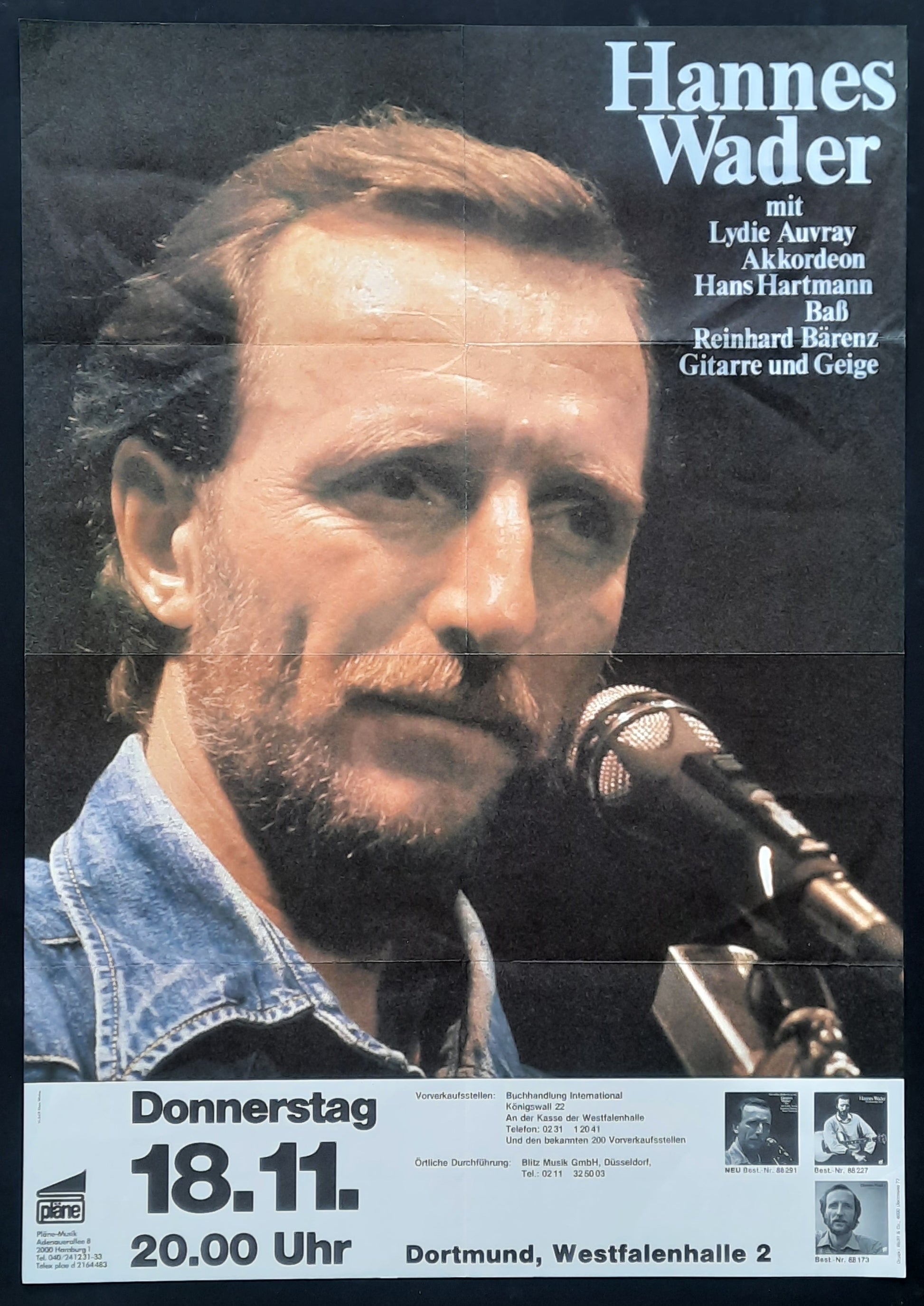 HANNES WADER Original Concert Poster November 18, 1982 Dortmund Germany