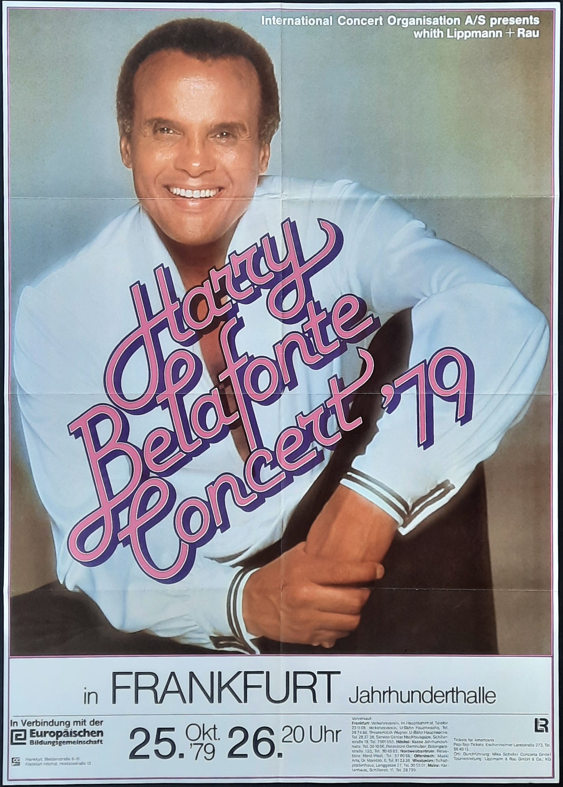 HARRY BELAFONTE Original Concert Poster October 26, 1979 Frankfurt Germany