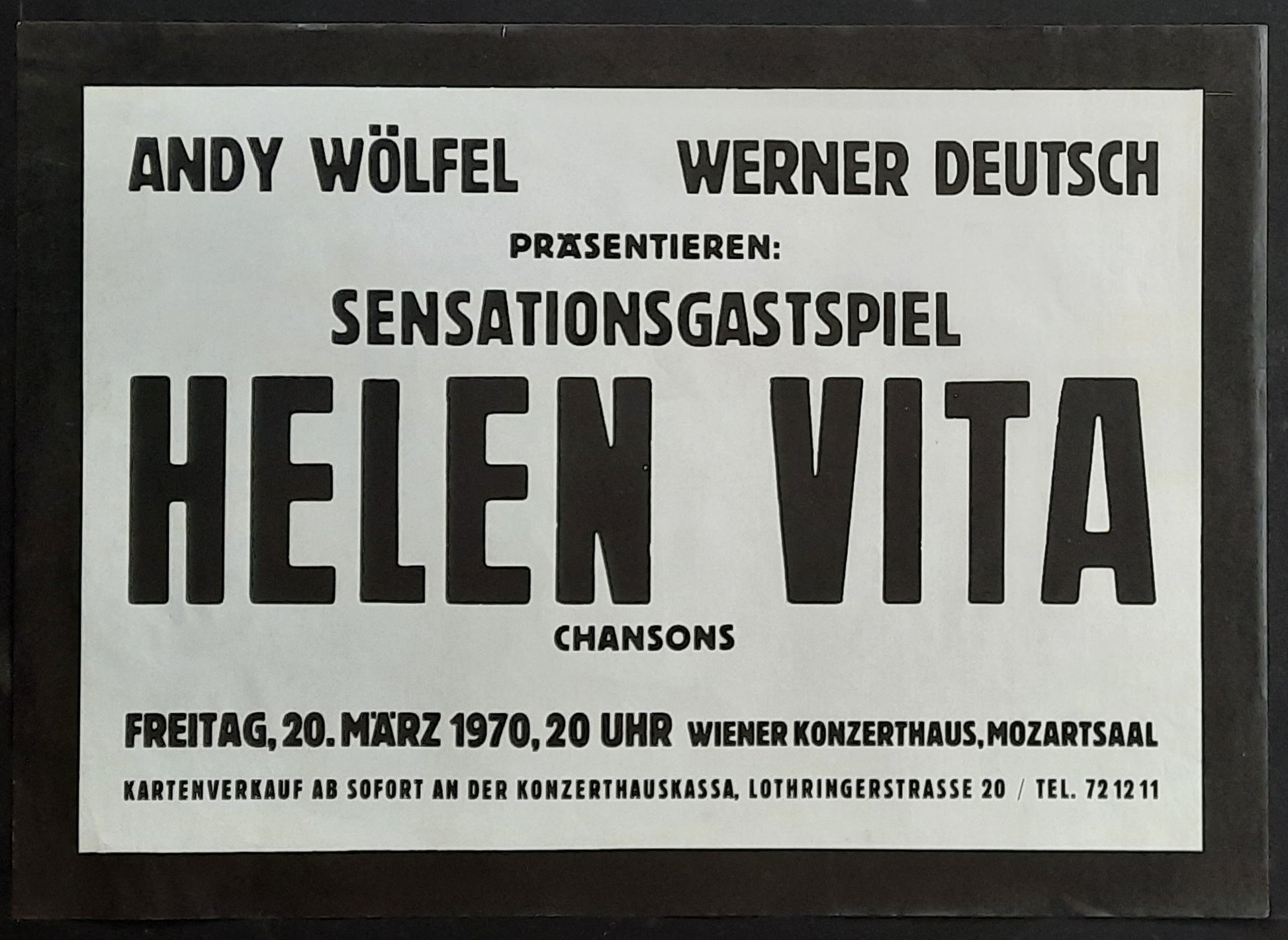 HELEN VITA 1970 Original Concert Poster - March 20 Vienna Austria