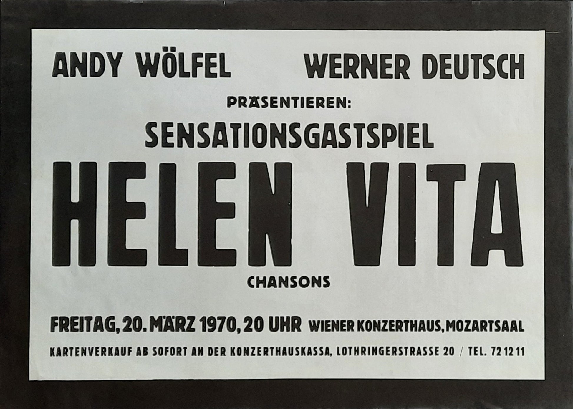 HELEN VITA 1970 Original Concert Poster - March 20 Vienna Austria