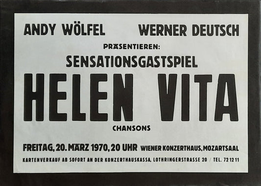 HELEN VITA 1970 Original Concert Poster - March 20 Vienna Austria