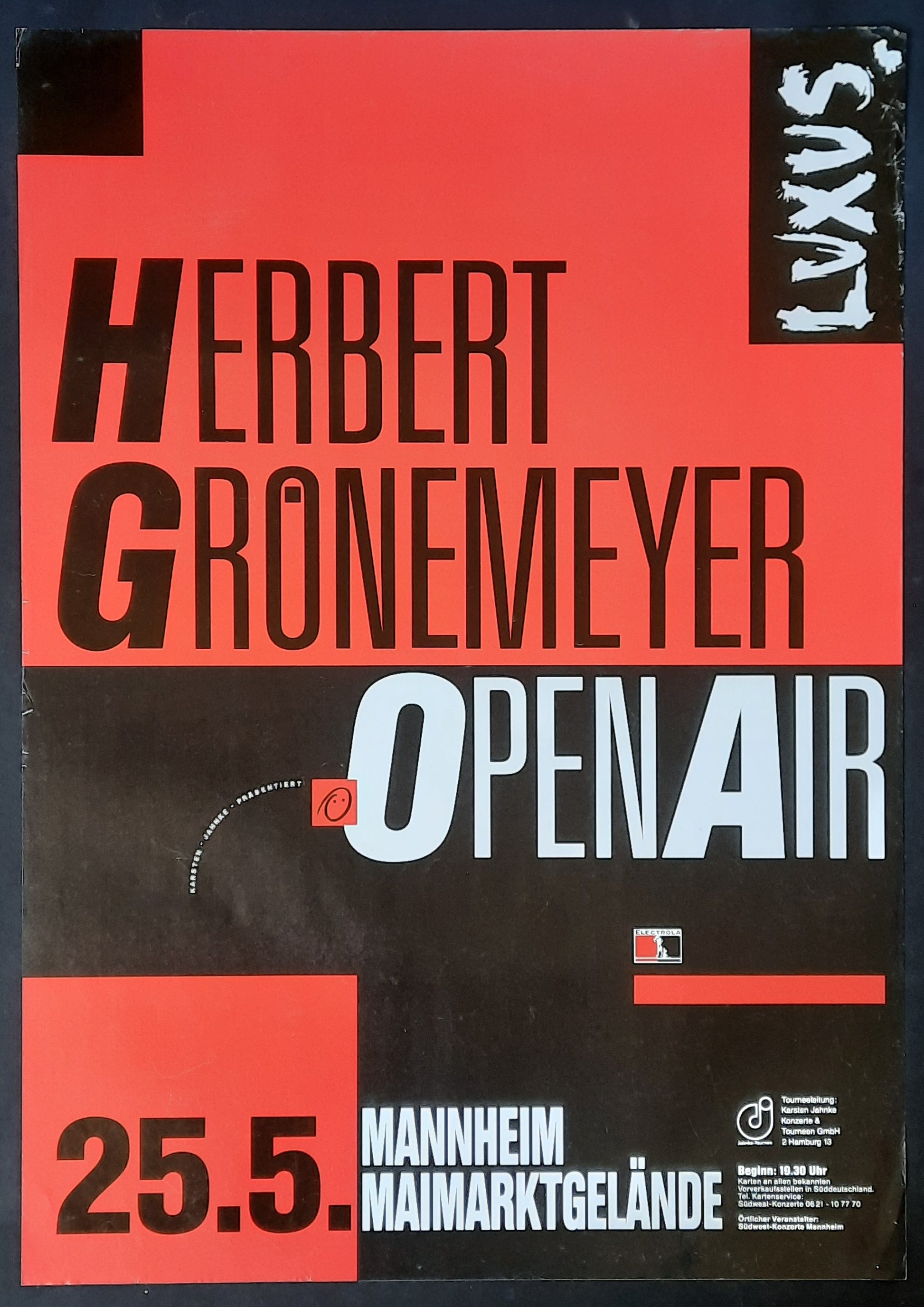 HERBERT GRÖNEMEYER Original Concert Poster May 25, 1991 Mannheim Germany 1