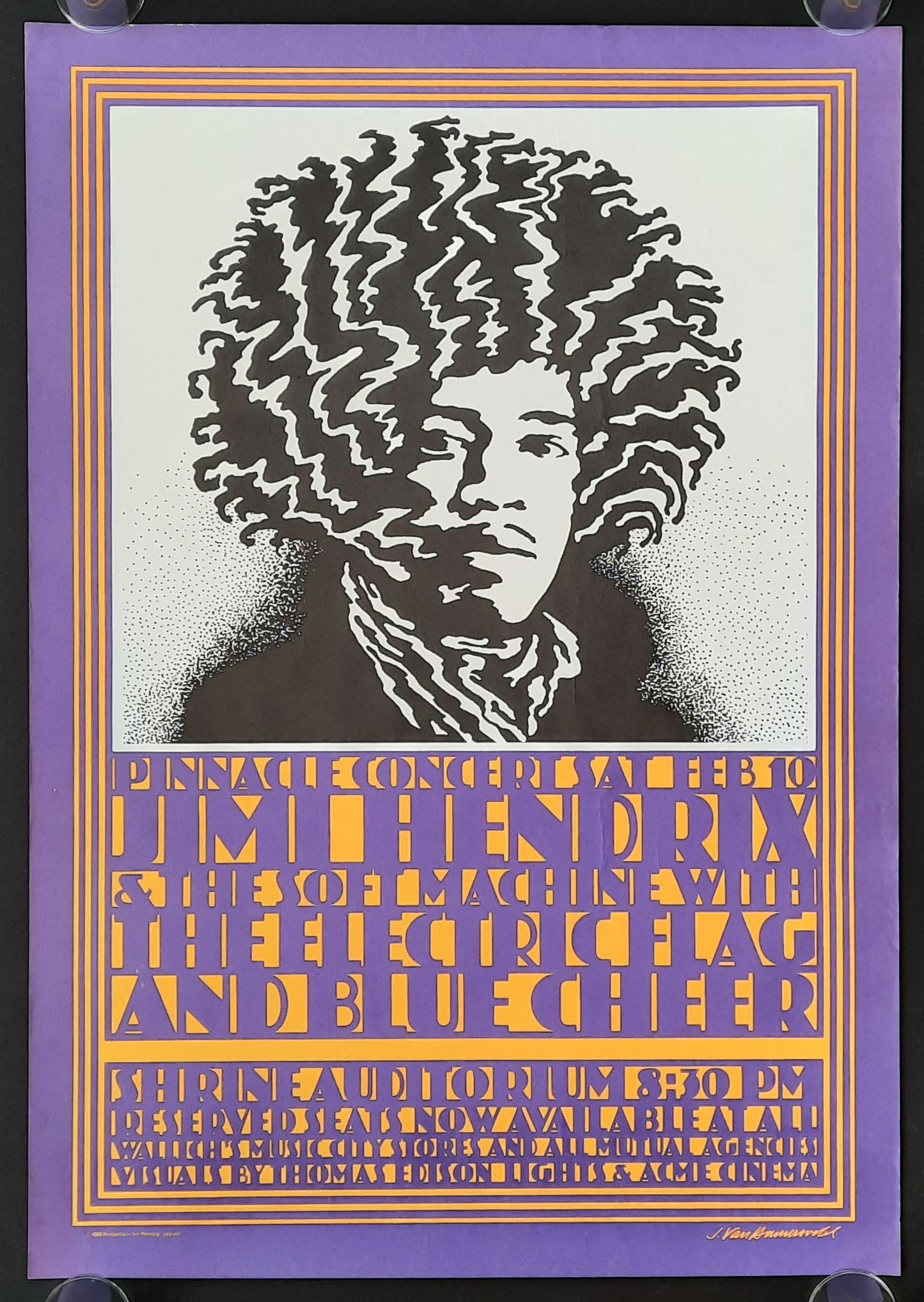 Jimi Hendrix 1968 Pinnacle Shrine Auditorium Concert Poster 3rd print