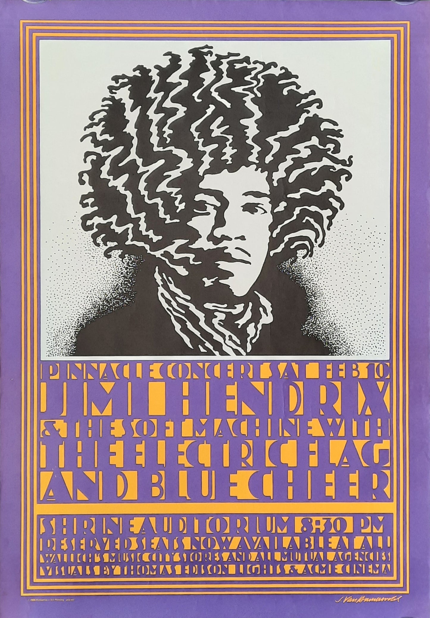 Jimi Hendrix 1968 Pinnacle Shrine Auditorium Concert Poster 3rd print