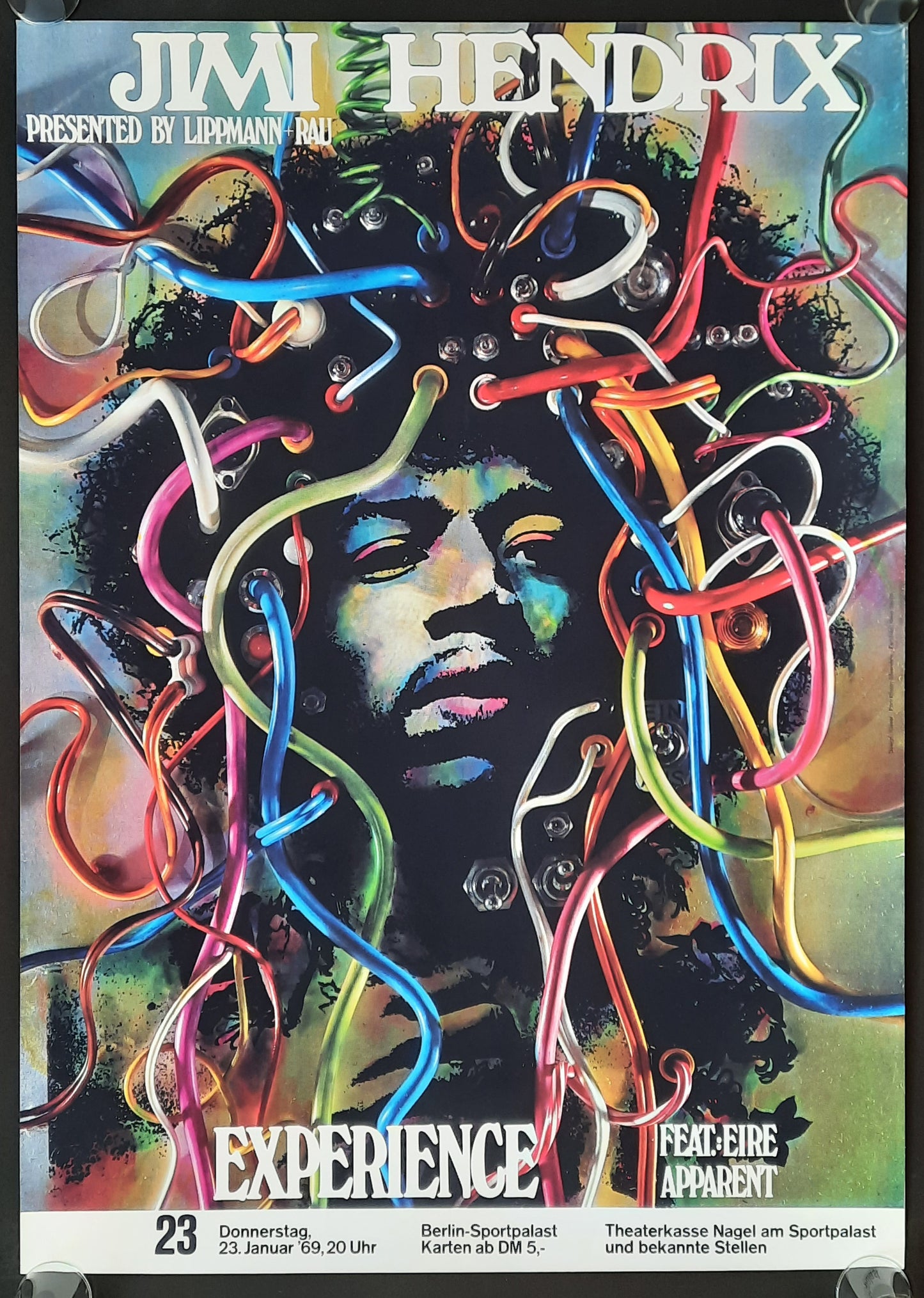 JIMI HENDRIX 1969 Concert Poster January 23rd Berlin Germany 23 x 33 inch, RP