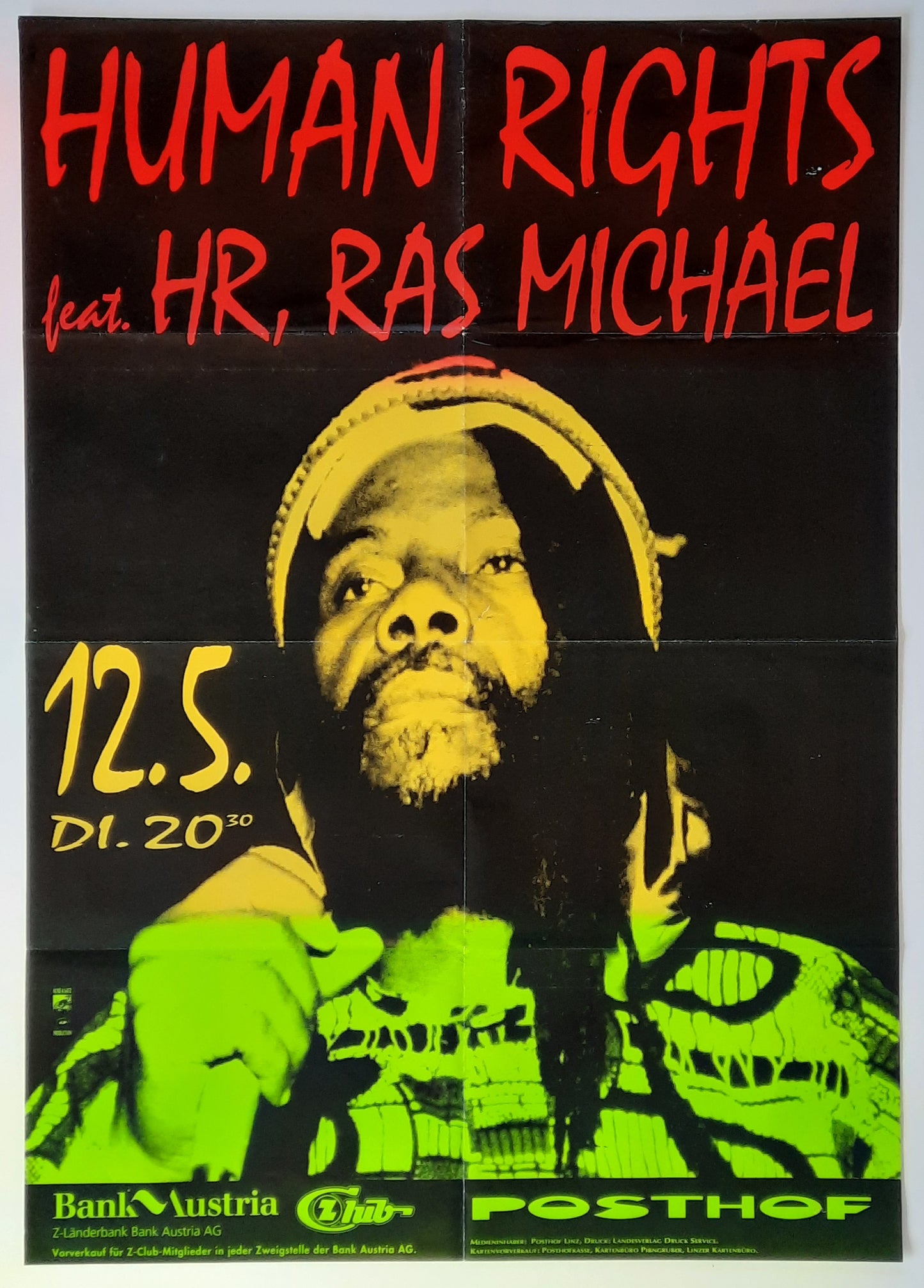 HUMAN RIGHTS 1990 Concert Poster May 12th Linz Austria 1st print