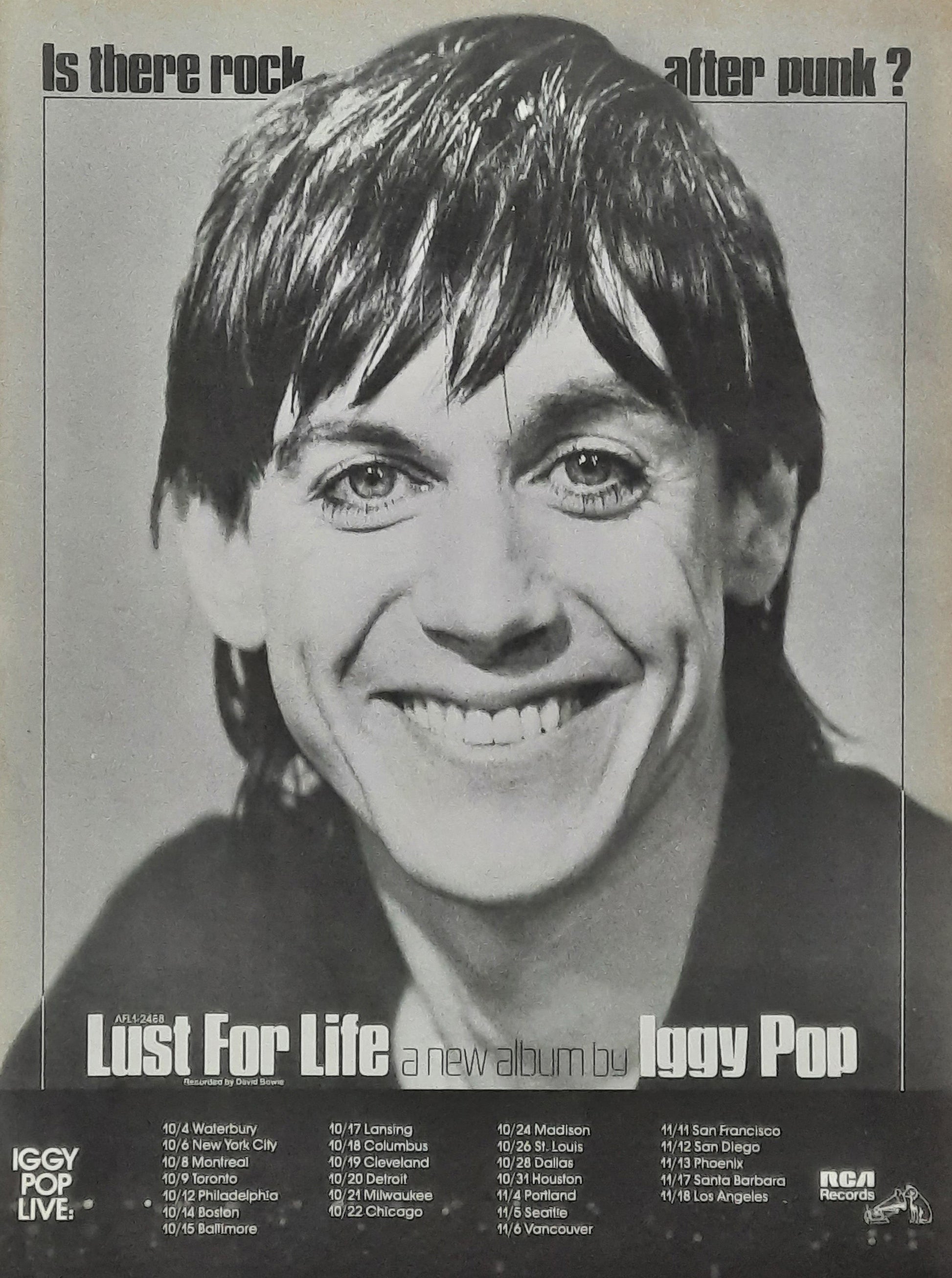 IGGY POP 1977 Poster/Press Ad Album "Lust For Life"