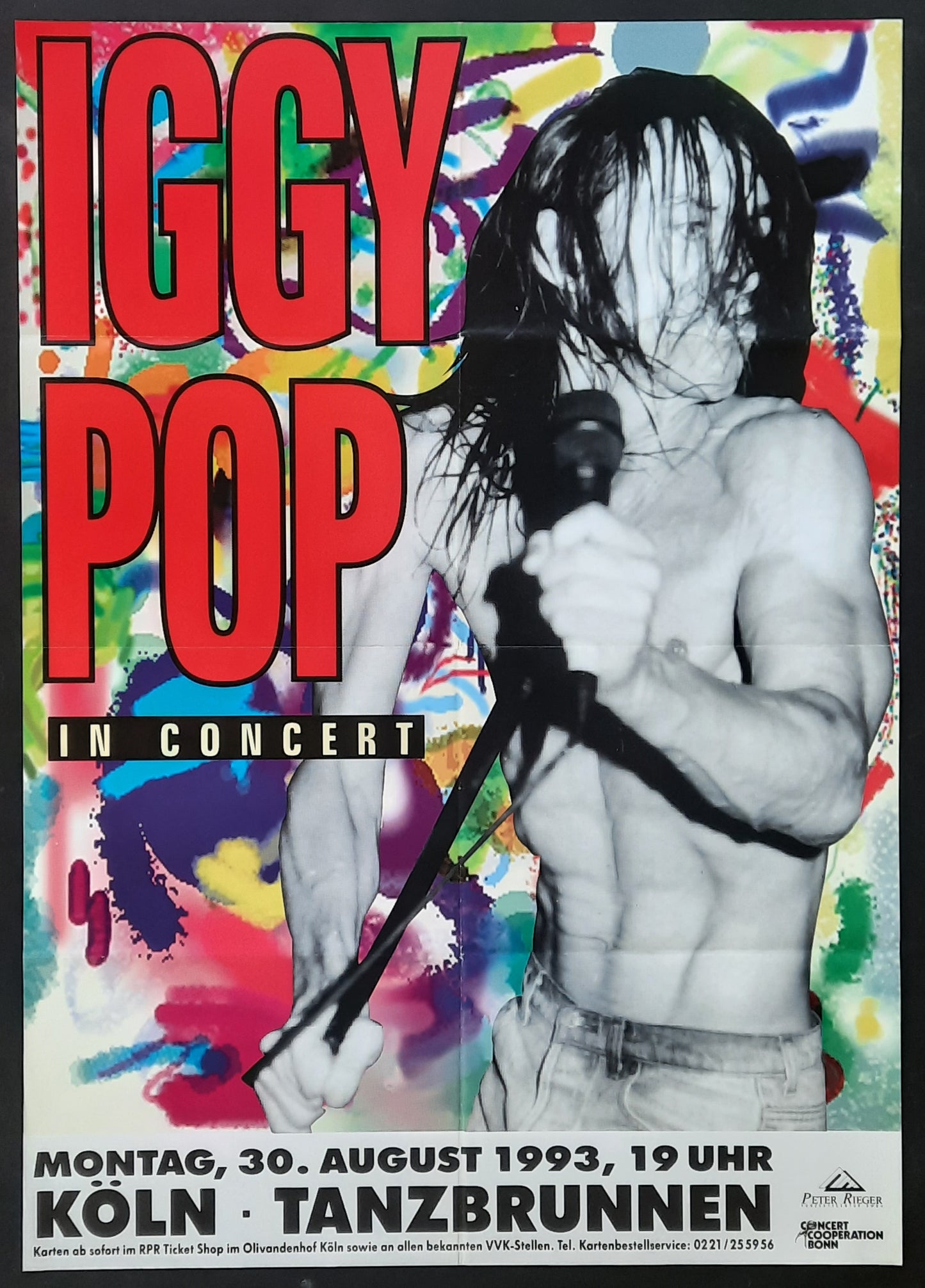 IGGY POP Original Concert Poster August 30, 1993 Köln Germany