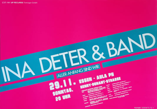 INA DETER Original Concert Poster November 29, 1981 Essen Germany