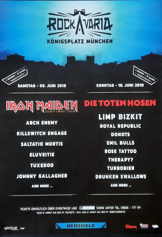 IRON MAIDEN LIMP BIZKIT Original Concert Poster 2018 ROCK AVARIA FESTIVAL Munich Germany 1