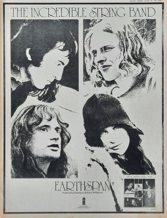 INCREDIBLE STRING BAND 1972 Poster/Press Ad Album "Earthspan"