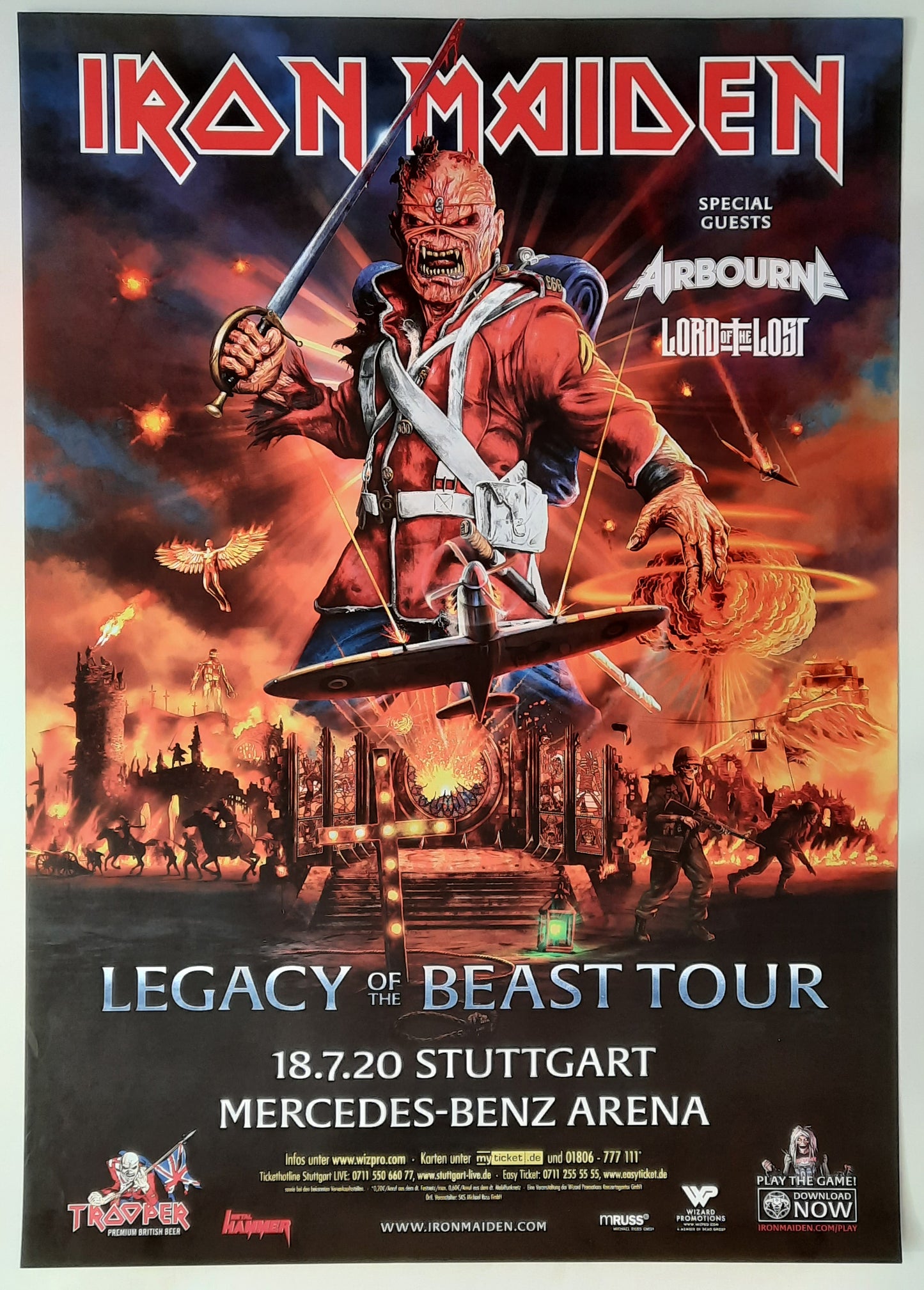 IRON MAIDEN 2020 Concert Poster Jul 18th Stuttgart Germany 1st print