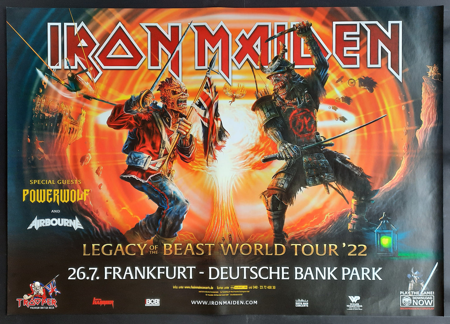 IRON MAIDEN 2022 Concert Poster Frankfurt Germany 1st print SUBWAY POSTER!