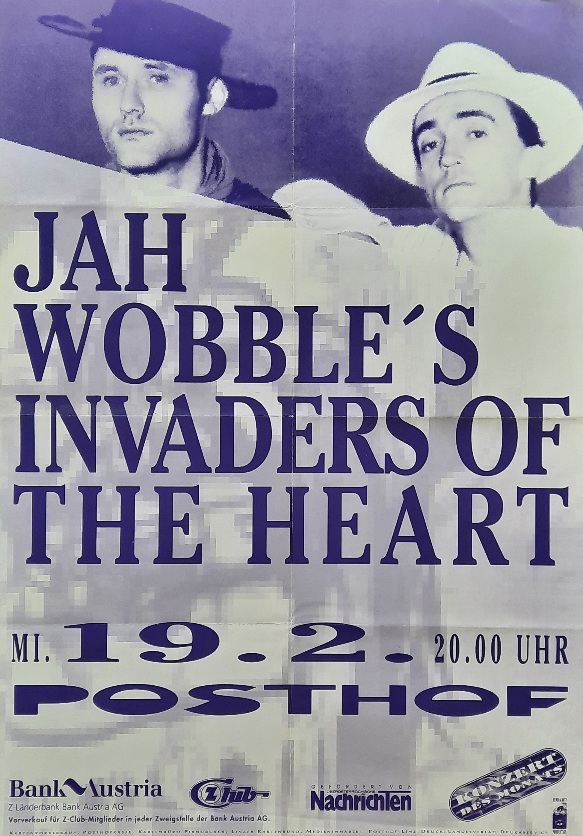 JAH WOBBLE 1990 Concert Poster Feb 19th Linz Austria 1st print