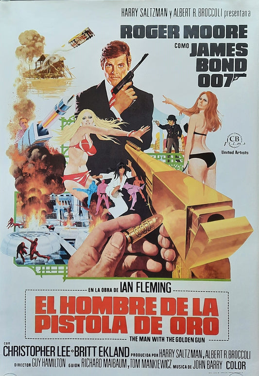 JAMES BOND "The Man With The Golden Gun" 1974 Poster Roger Moore Christopher Lee Britt Ekland Spanish 1-Sheet Movie Poster 27.5 x 39.3 inch first print