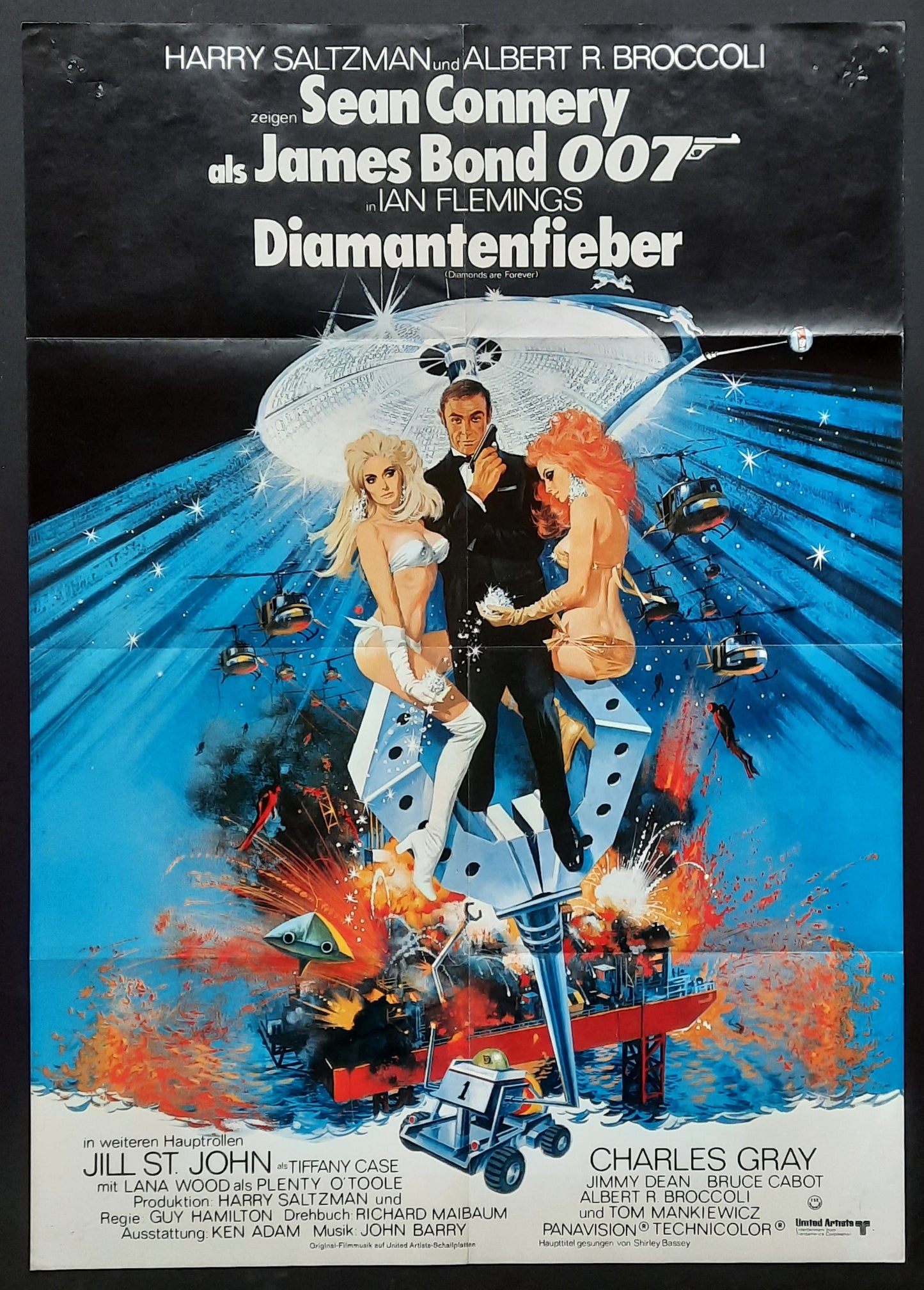 JAMES BOND "Diamonds are Forever" 1971 Poster Sean Connery German 1-Sheet Movie Poster  23 x 33 first print