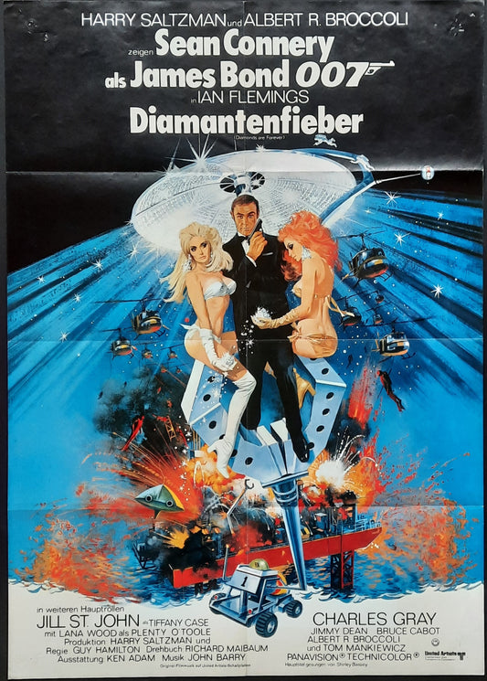 JAMES BOND "Diamonds are Forever" 1971 Poster Sean Connery German 1-Sheet Movie Poster  23 x 33 first print