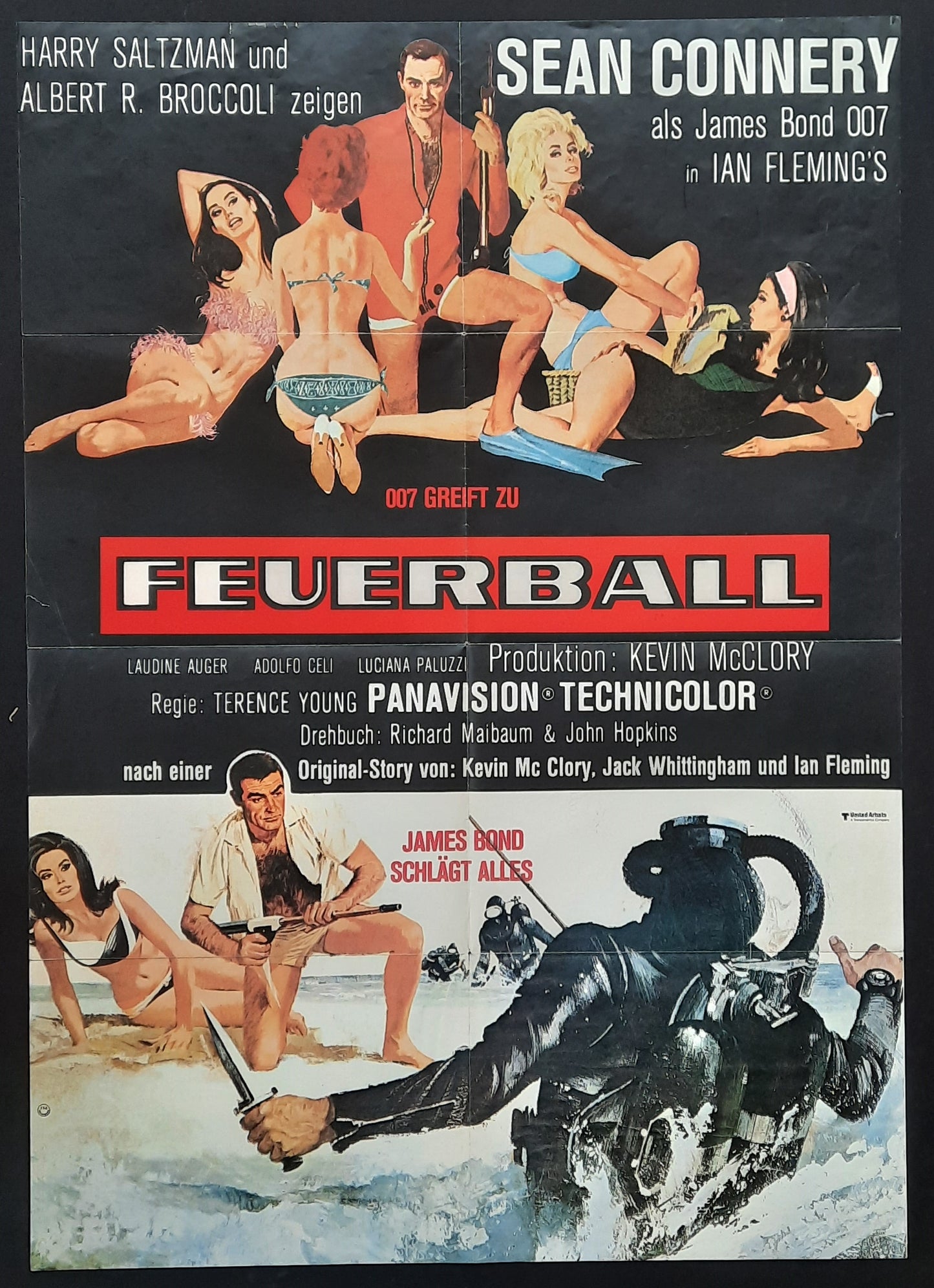 JAMES BOND "Thunderball" R-1972 (1965) Poster Sean Connery German 1-Sheet Movie Poster 23 x 33