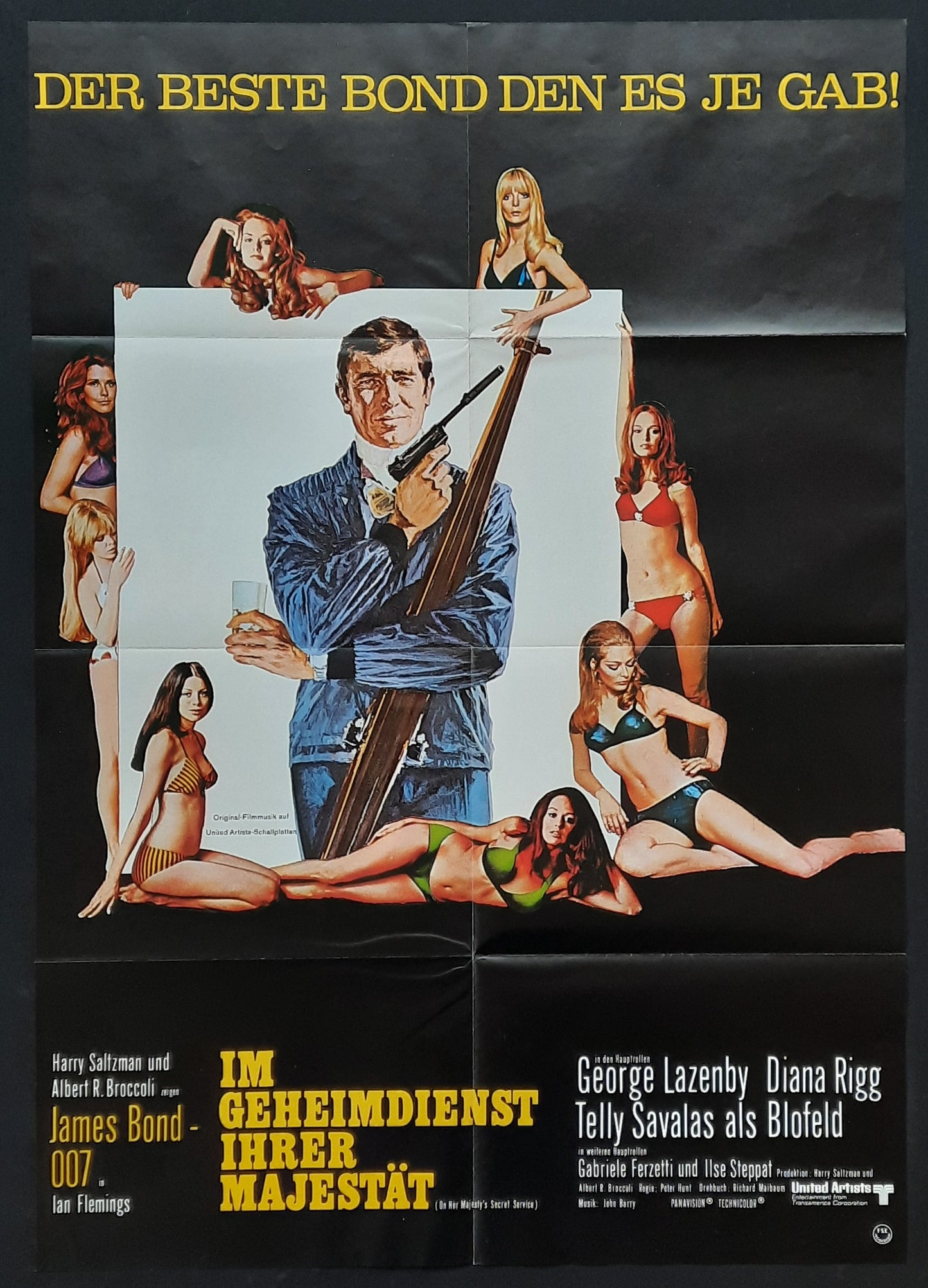 JAMES BOND "ON HER MAJESTY’S SECRET SERVICE" 1969 Poster George Lazenby Diana Rigg Telly Savalas German 1-Sheet Movie Poster 23 x 33 first print