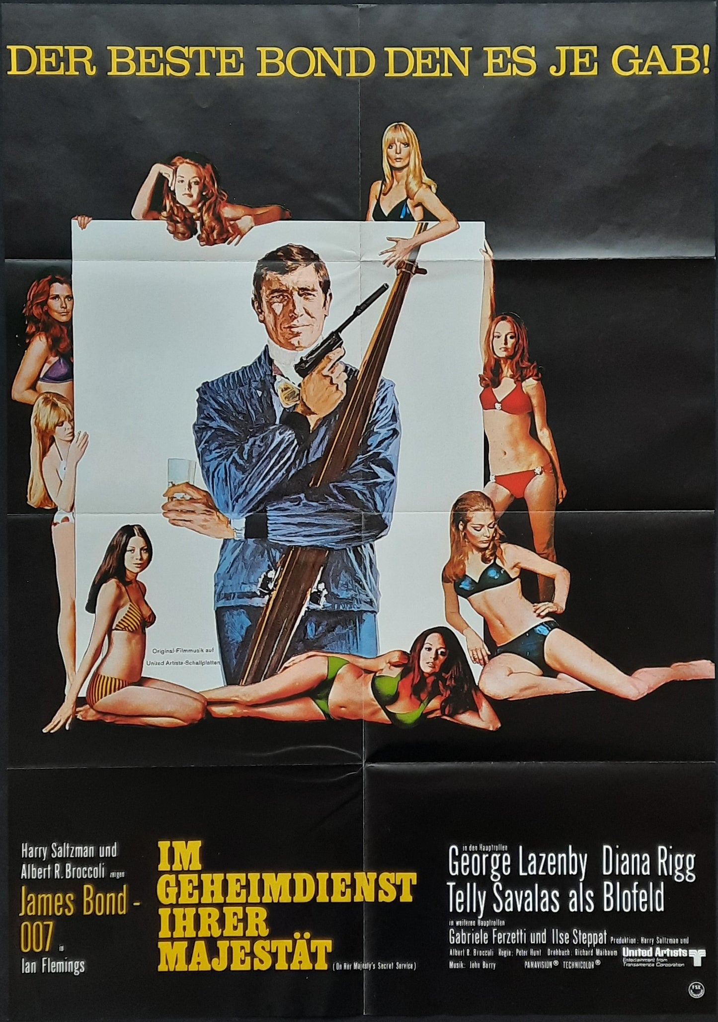 JAMES BOND "ON HER MAJESTY’S SECRET SERVICE" 1969 Poster George Lazenby Diana Rigg Telly Savalas German 1-Sheet Movie Poster 23 x 33 first print