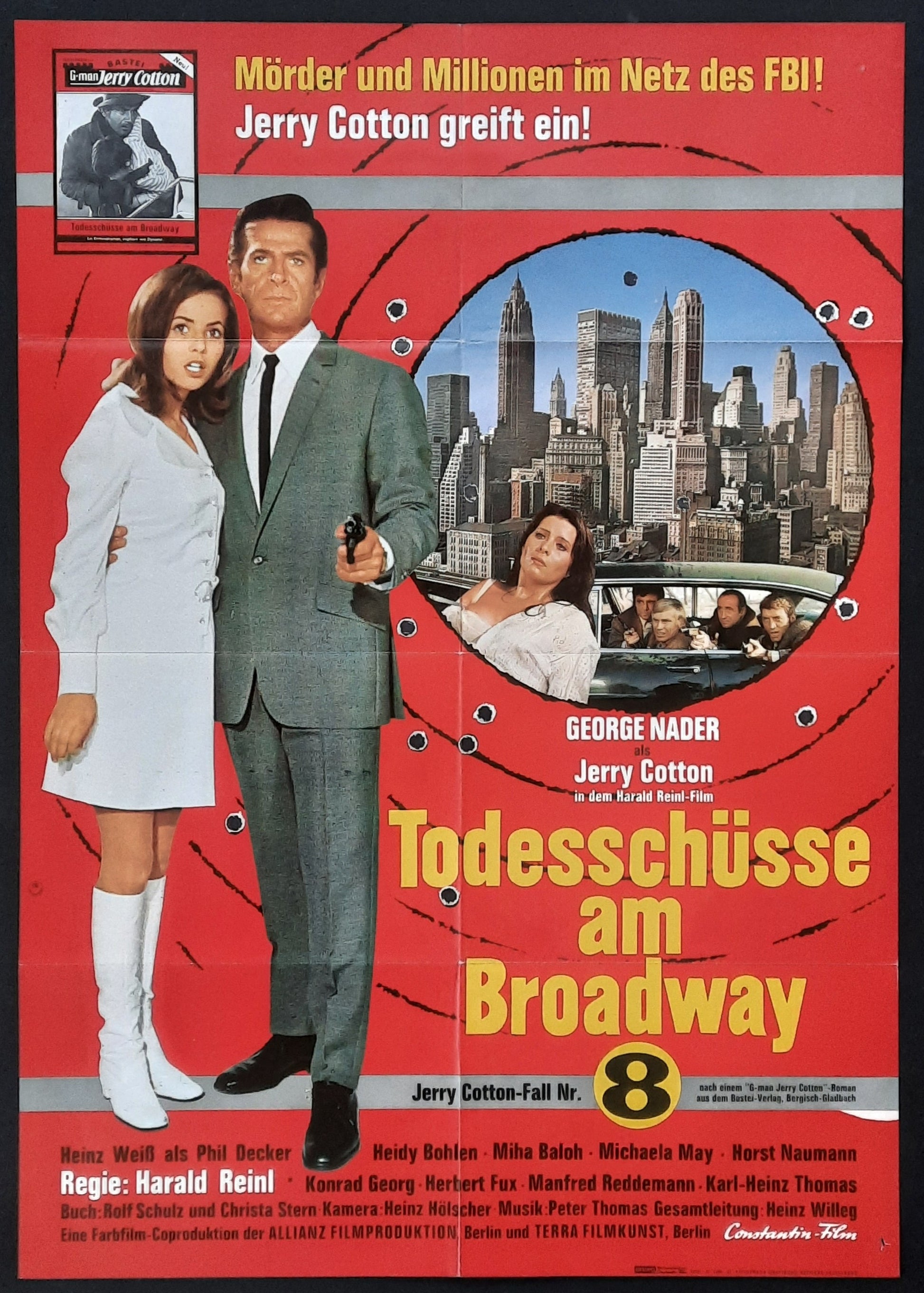JERRY COTTON - DEAD BODY ON BROADWAY Original Movie Poster 1969 Harald Reinl German 1-Sheet Poster