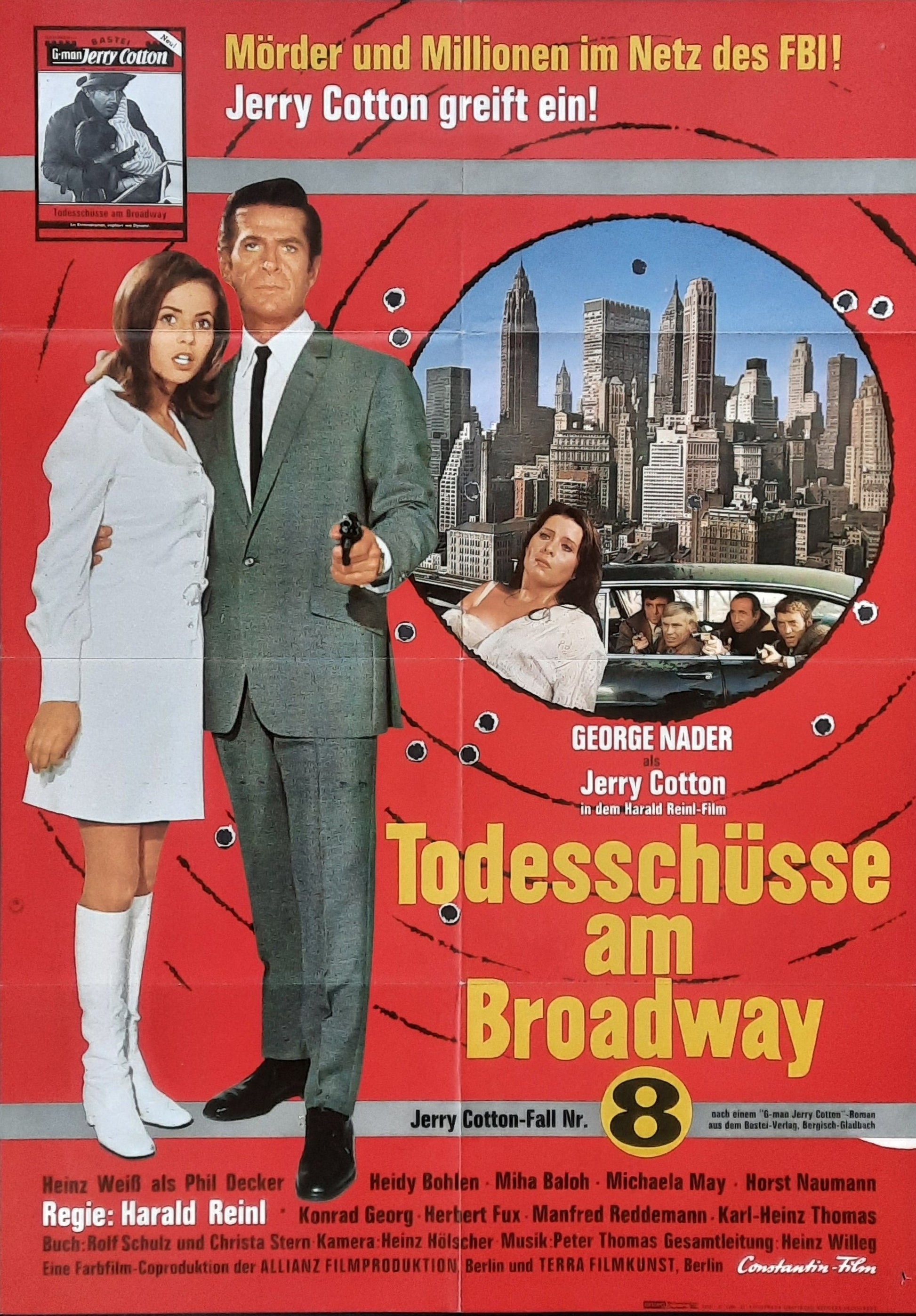 JERRY COTTON - DEAD BODY ON BROADWAY Original Movie Poster 1969 Harald Reinl German 1-Sheet Poster