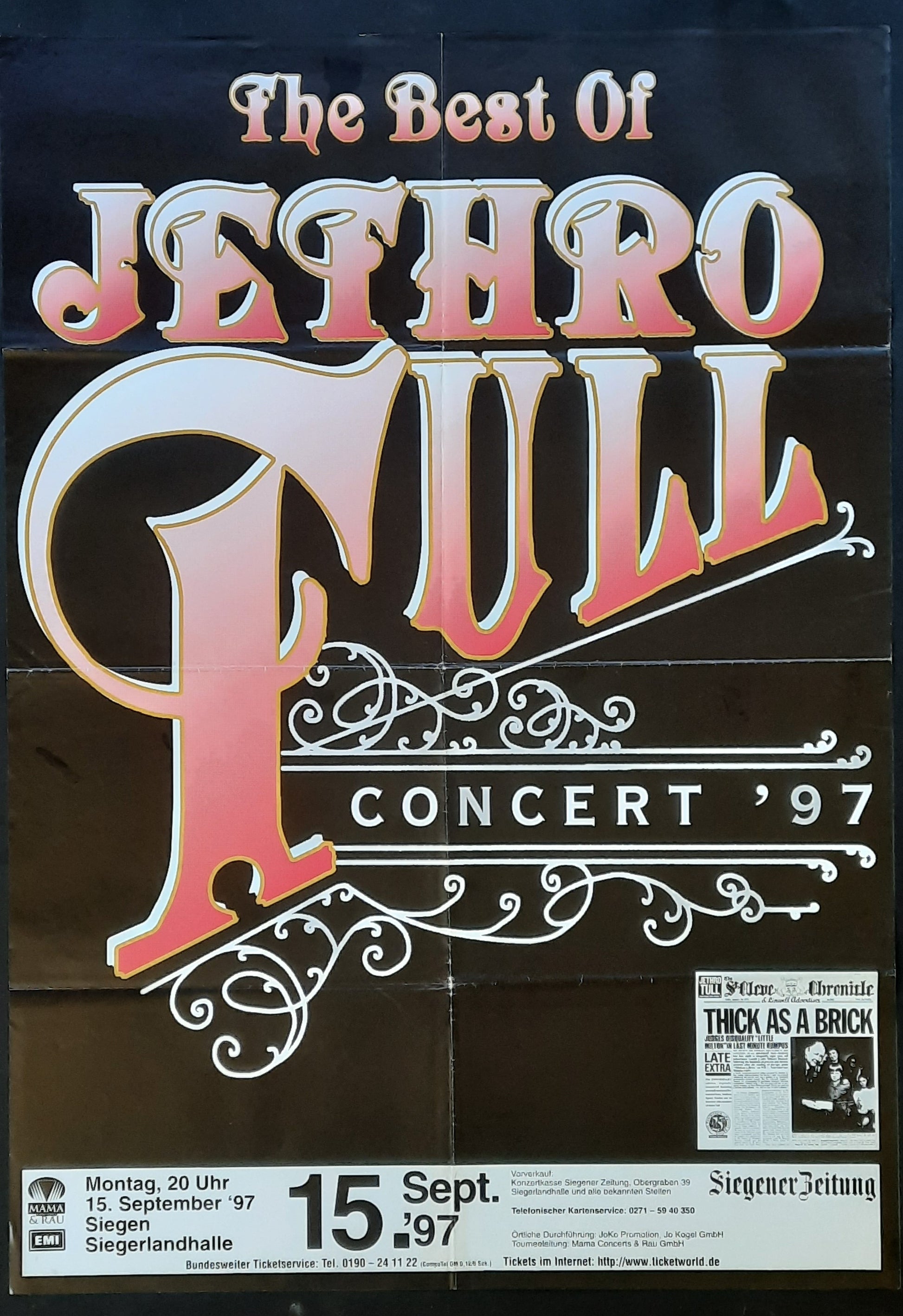 JETHRO TULL Original Concert Poster September 15, 1997 Siegen Germany