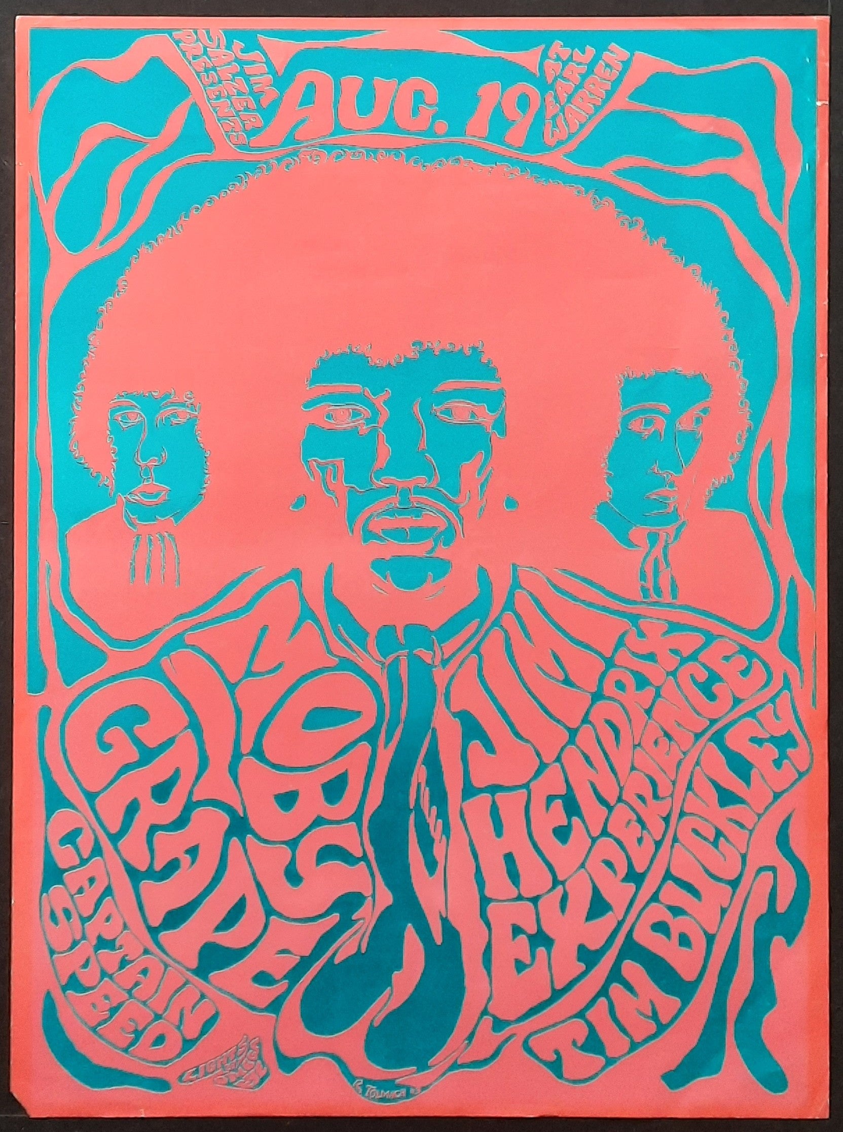 JIMI HENDRIX 1967 Original Concert Poster - Santa Barbara AOR 3.40