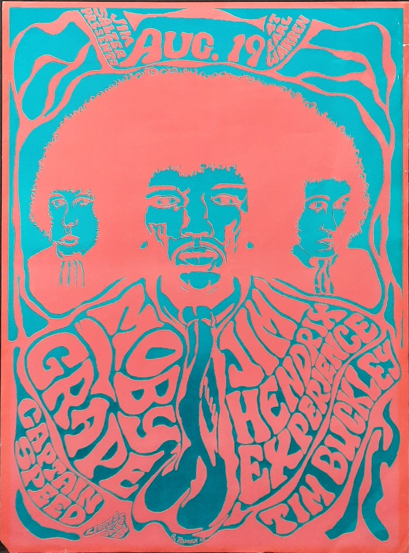JIMI HENDRIX 1967 Original Concert Poster - Santa Barbara AOR 3.40
