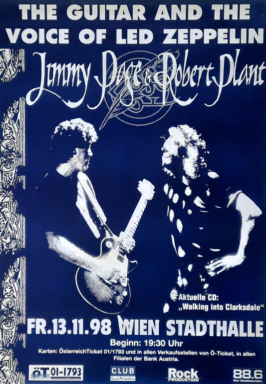 JIMMY PAGE & ROBERT PLANT 1998 Led Zeppelin Original Concert Poster Vienna Austria 1st print