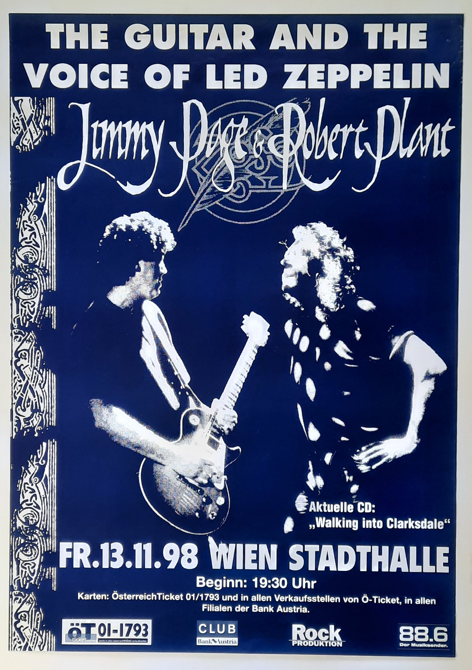 JIMMY PAGE & ROBERT PLANT 1998 Led Zeppelin Original Concert Poster Vienna Austria 1st print 2