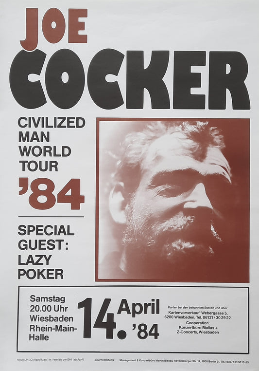 JOE COCKER 1984 Concert Poster Apr 14th Wiesbaden Germany 1st print