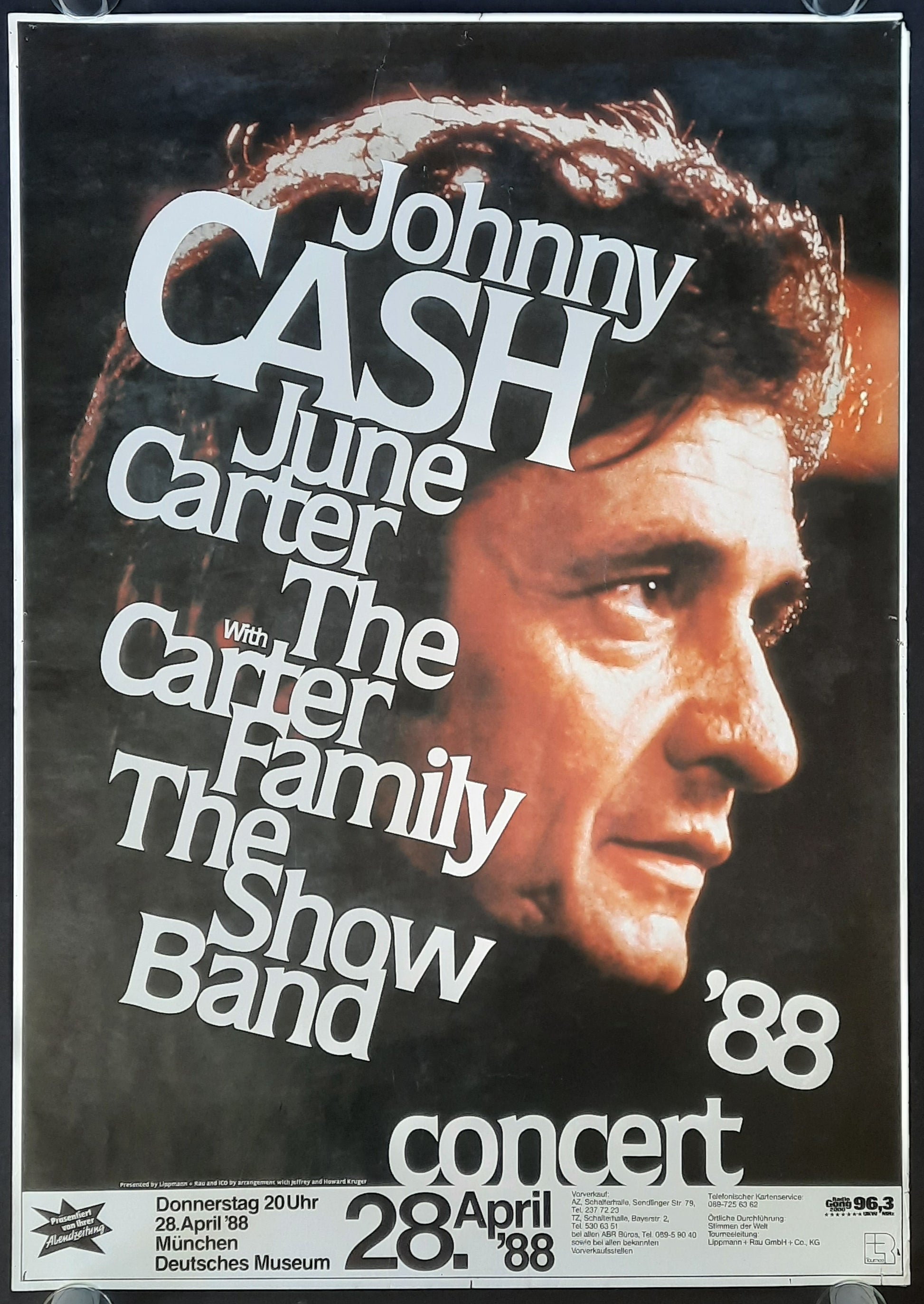 JOHNNY CASH 1988 Original Concert Poster - April 28, Munich Germany