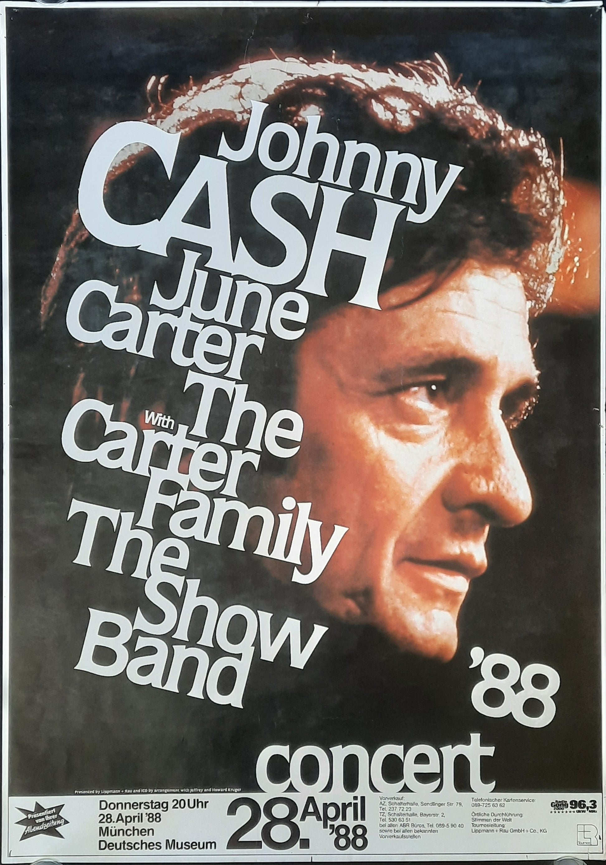 JOHNNY CASH 1988 Original Concert Poster - April 28, Munich Germany