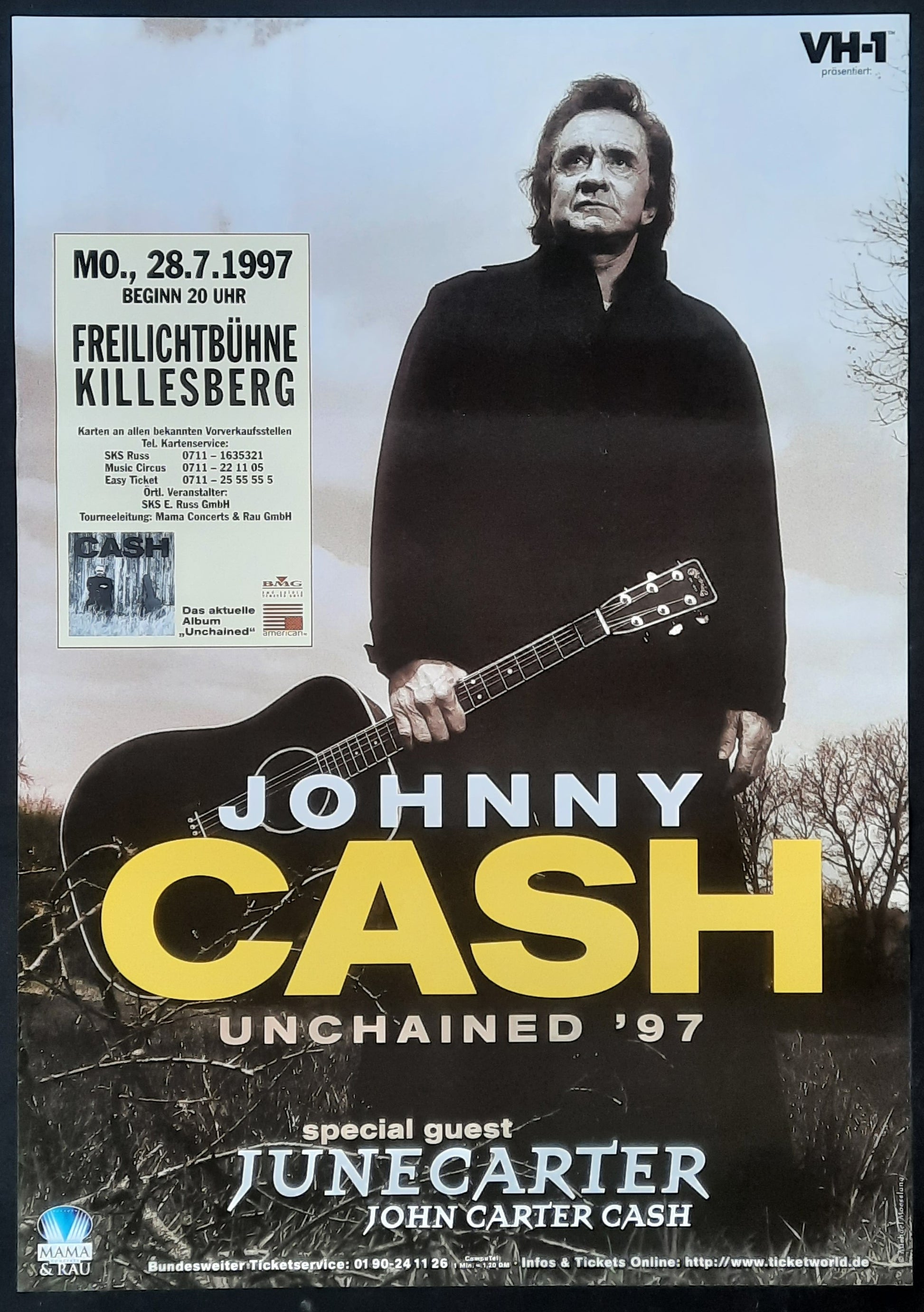 JOHNNY CASH Original Concert Poster July 28, 1997 Killesberg Germany 1